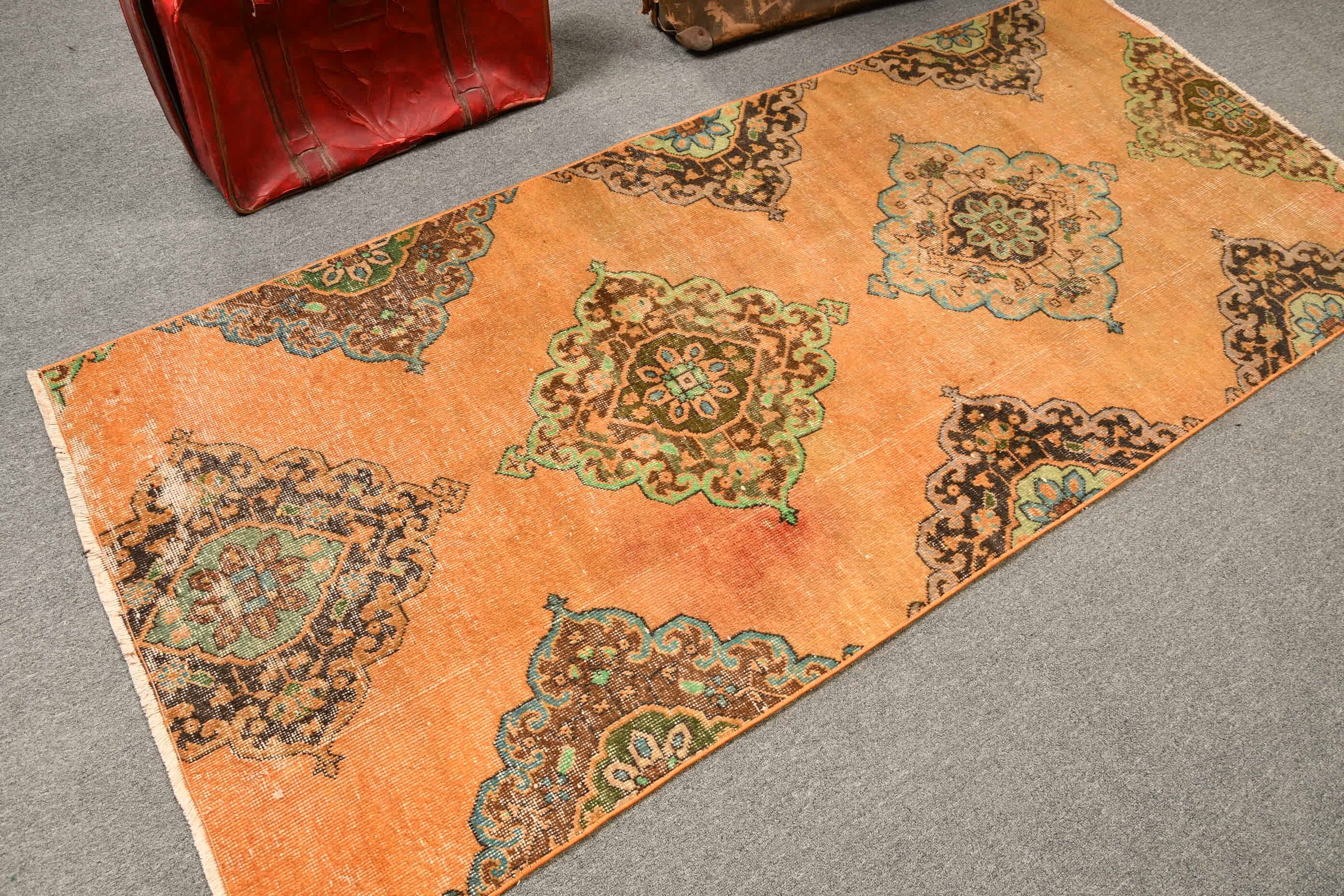 Anatolian Rugs, Rugs for Floor, Bedroom Rugs, Kitchen Rug, Turkish Rug, Floor Rug, Vintage Rug, Orange  3.3x7.6 ft Area Rugs