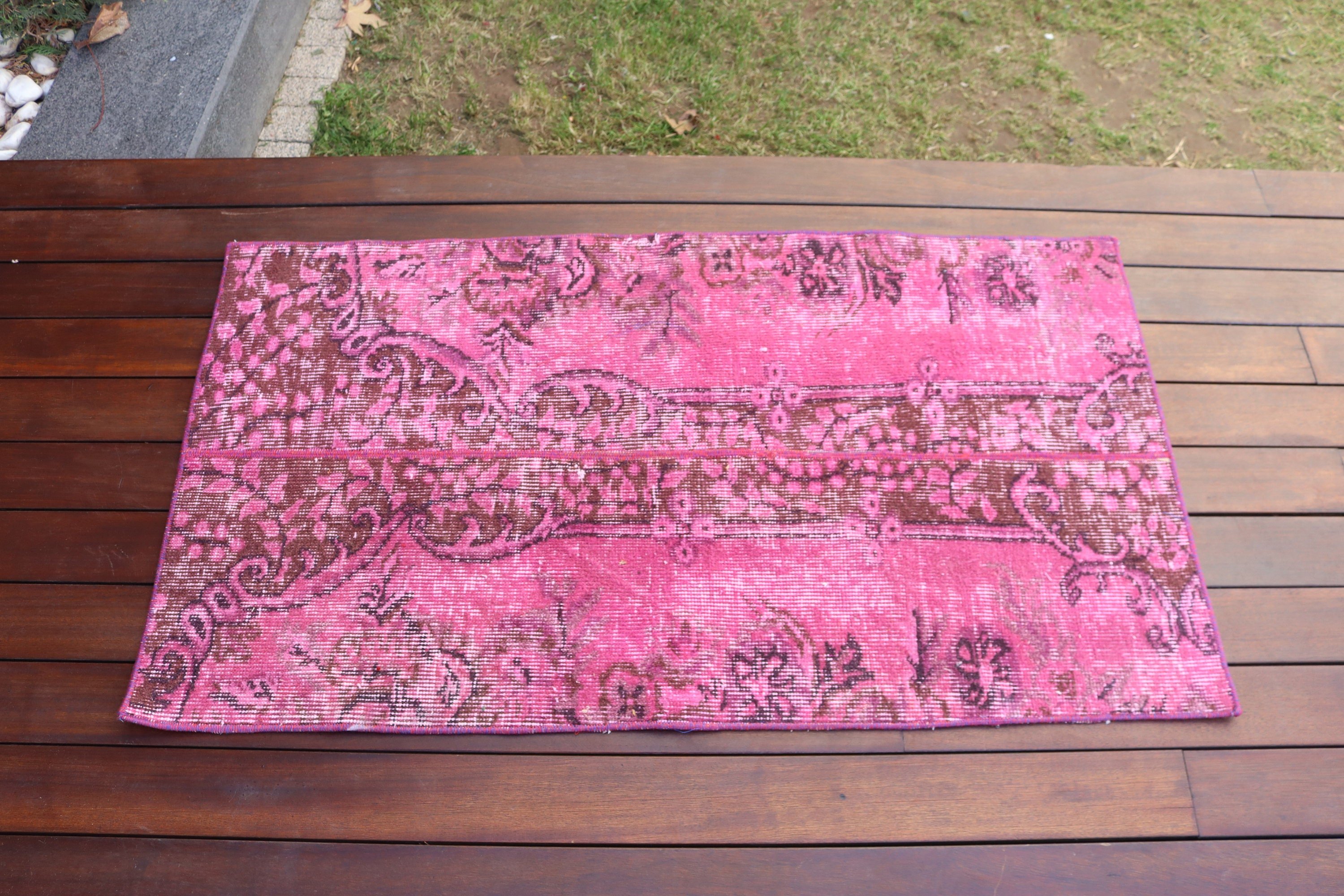 Pink Oushak Rugs, Car Mat Rug, Rugs for Small Area, Vintage Rugs, 2.2x3.9 ft Small Rug, Kitchen Rug, Bedroom Rugs, Turkish Rug, Luxury Rug