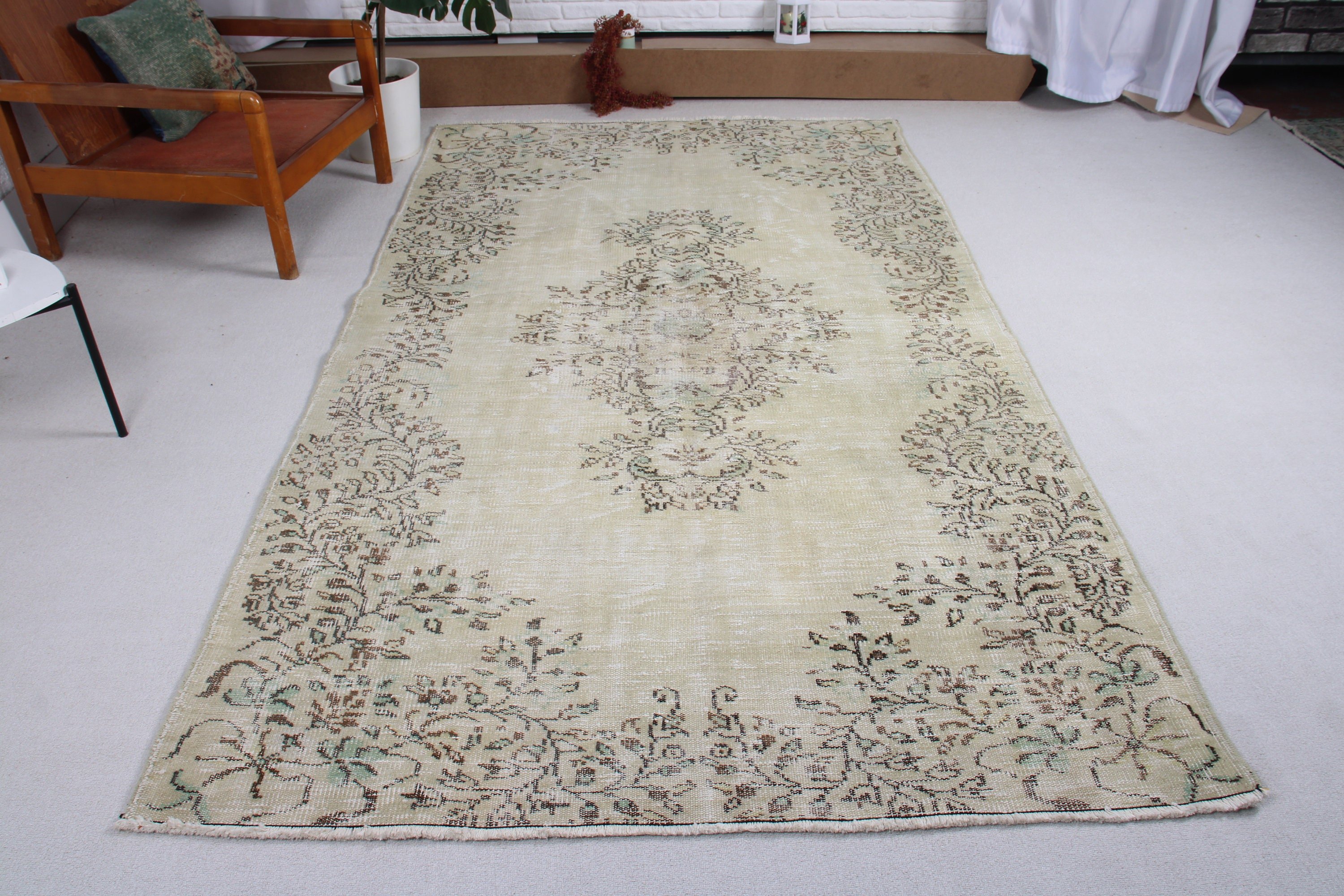 Aztek Halısı, Vintage Halı, Yemek Odası Halısı, Büyük Boho Halıları, 5,3x8,9 ft Büyük Halı, Bej Yatak Odası Halıları, Türk Halıları, Nötr Halılar, Oushak Halıları