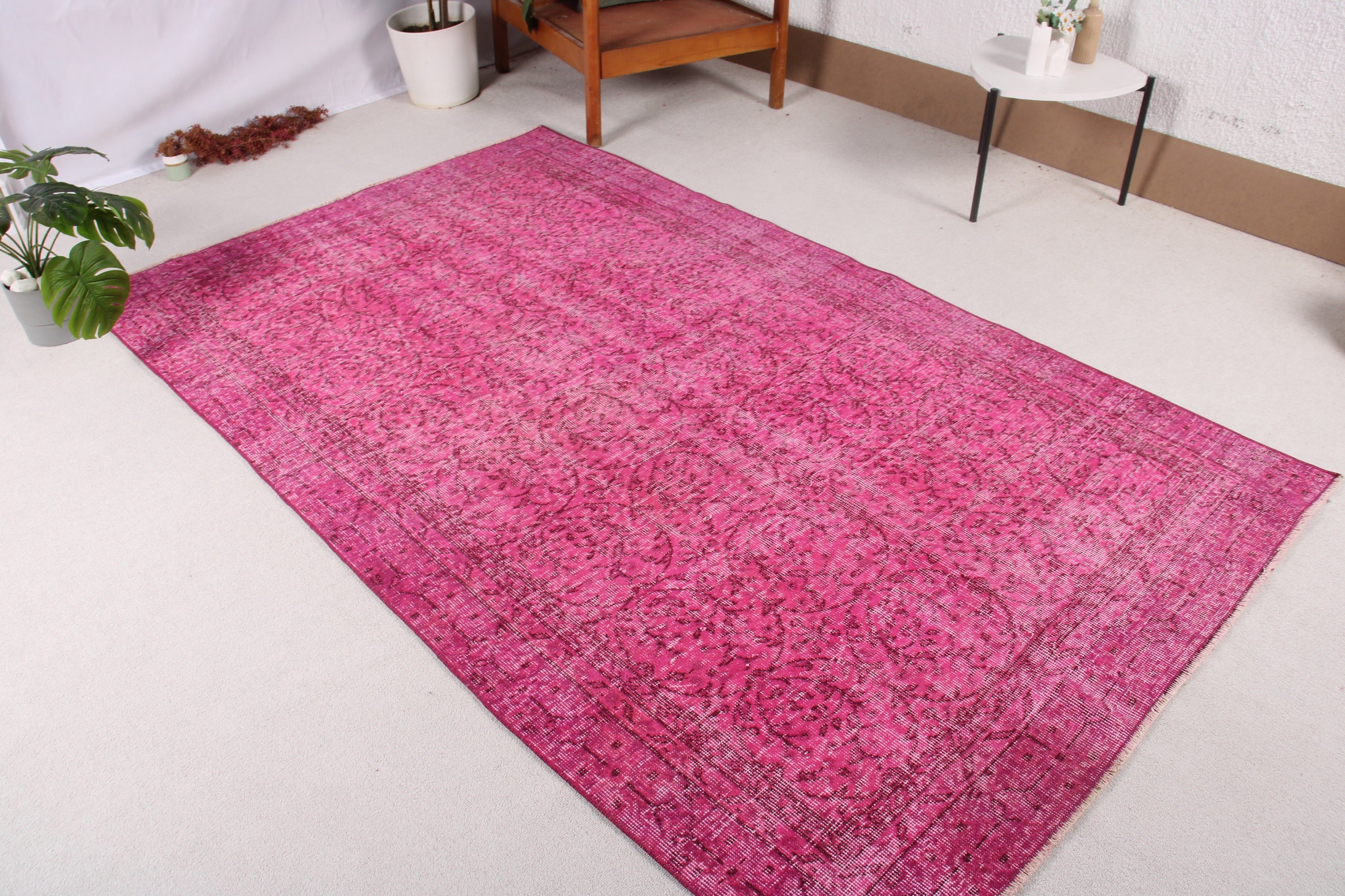 Vintage Rug, Turkish Rugs, Pink Geometric Rugs, Nursery Rugs, 4.7x7.8 ft Area Rugs, Cool Rug, Rugs for Oushak Area, Home Decor Rug