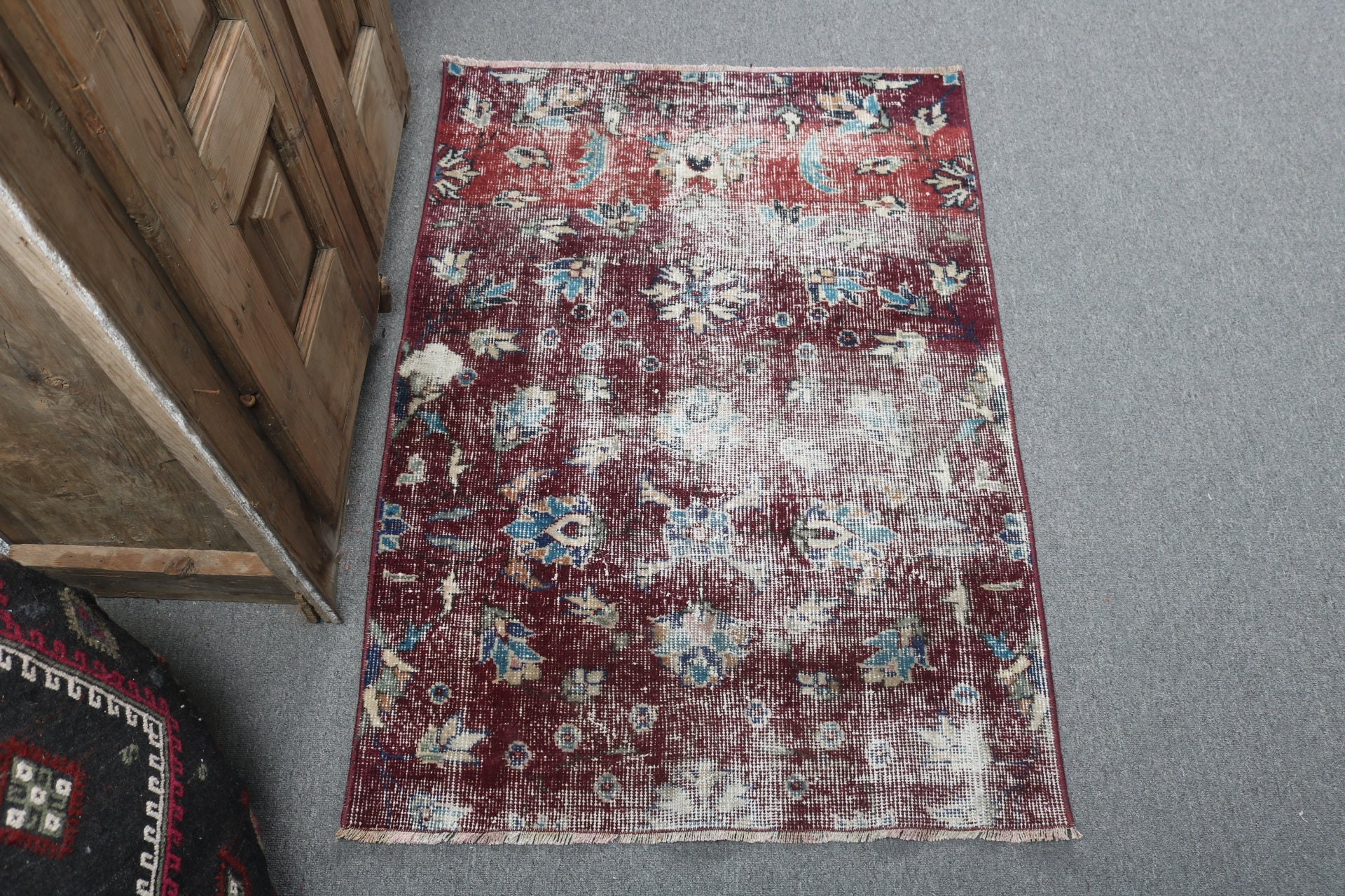 Türk Halısı, Kapı Paspası Halısı, Mor Antika Halı, Yün Halısı, Mutfak Halısı, Vintage Halı, 2.6x3.7 ft Küçük Halı, Oushak Halısı, Banyo Halıları