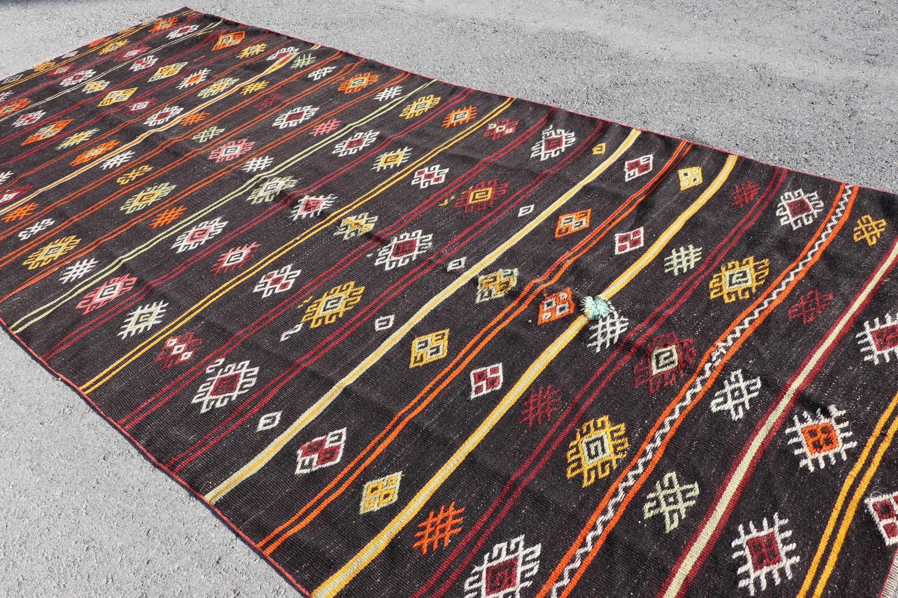 Saloon Rugs, Bedroom Rug, Turkey Rugs, Salon Rugs, Turkish Rugs, Kilim, 6x13.6 ft Oversize Rugs, Black Oushak Rug, Oushak Rug, Vintage Rugs