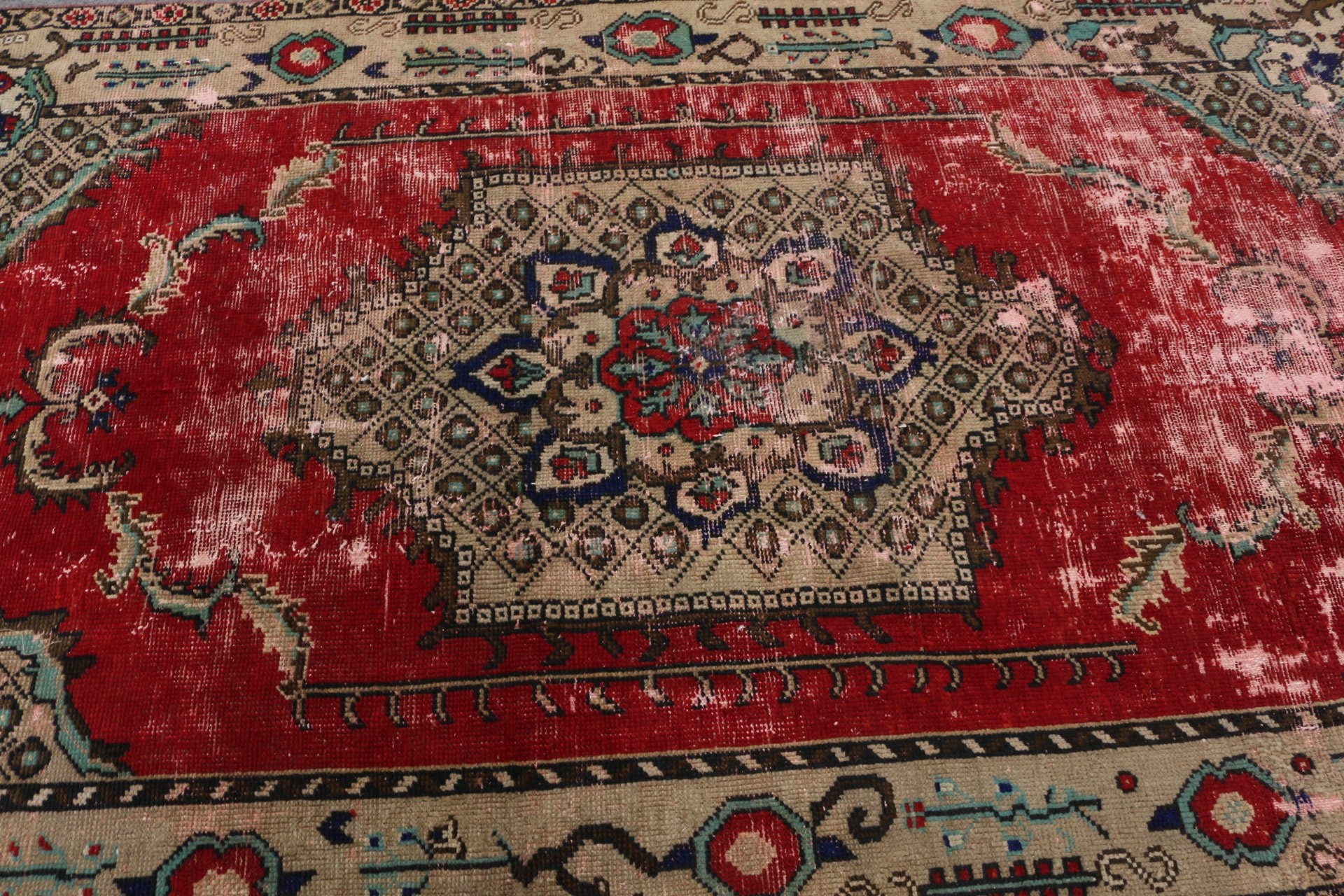 Oushak Halı, Vintage Halı, Türk Halısı, Türkiye Halısı, Oturma Odası Halısı, 4.8x9.1 ft Büyük Halı, Kırmızı Ev Dekor Halıları, Salon Halıları, Anadolu Halısı