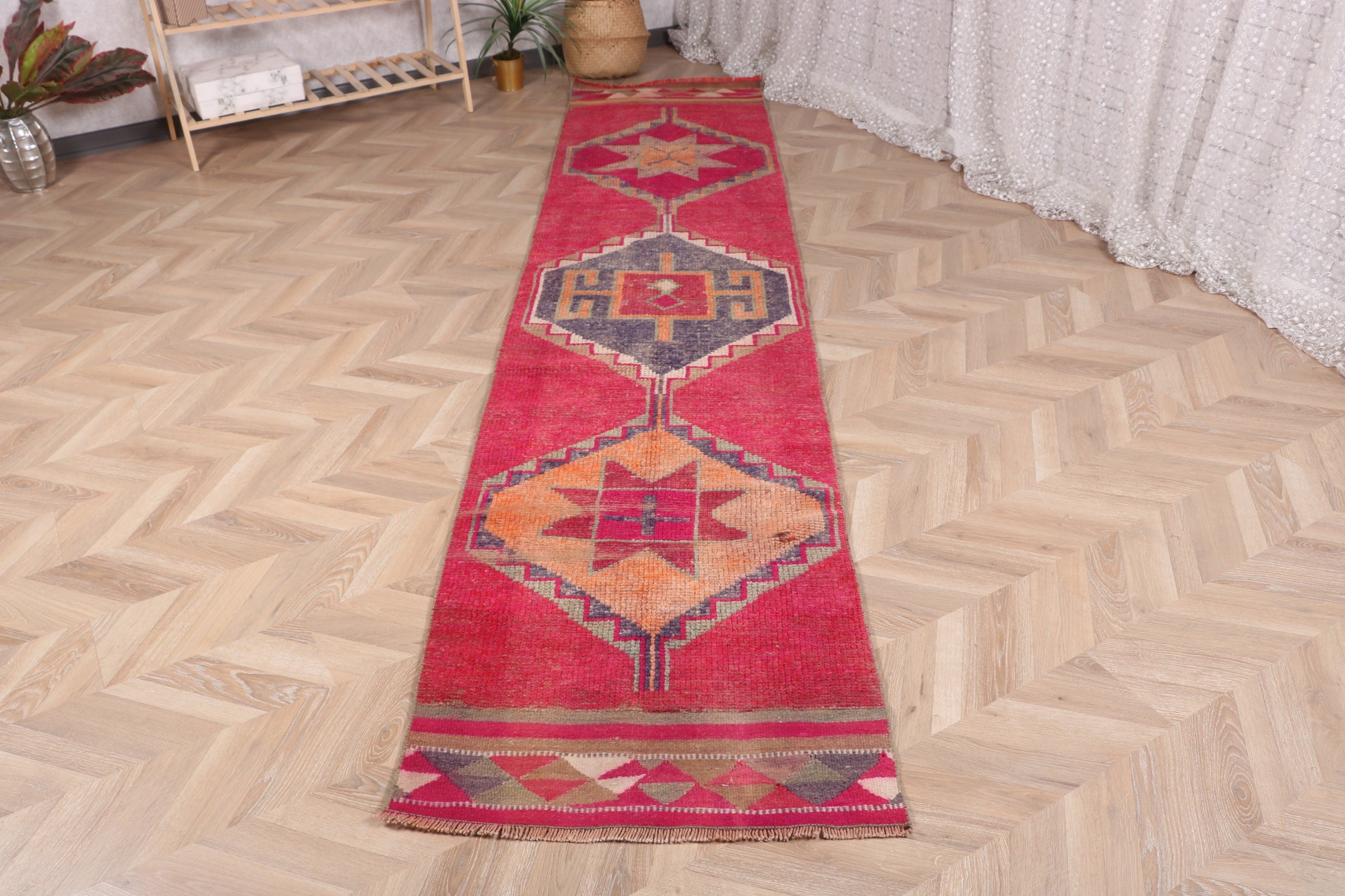 Vintage Halılar, Türk Halısı, Anadolu Halıları, Mutfak Halıları, Pembe Modern Halılar, 2.4x11.1 ft Runner Halısı, Beni Ourain Runner Halısı, Yatak Odası Halısı