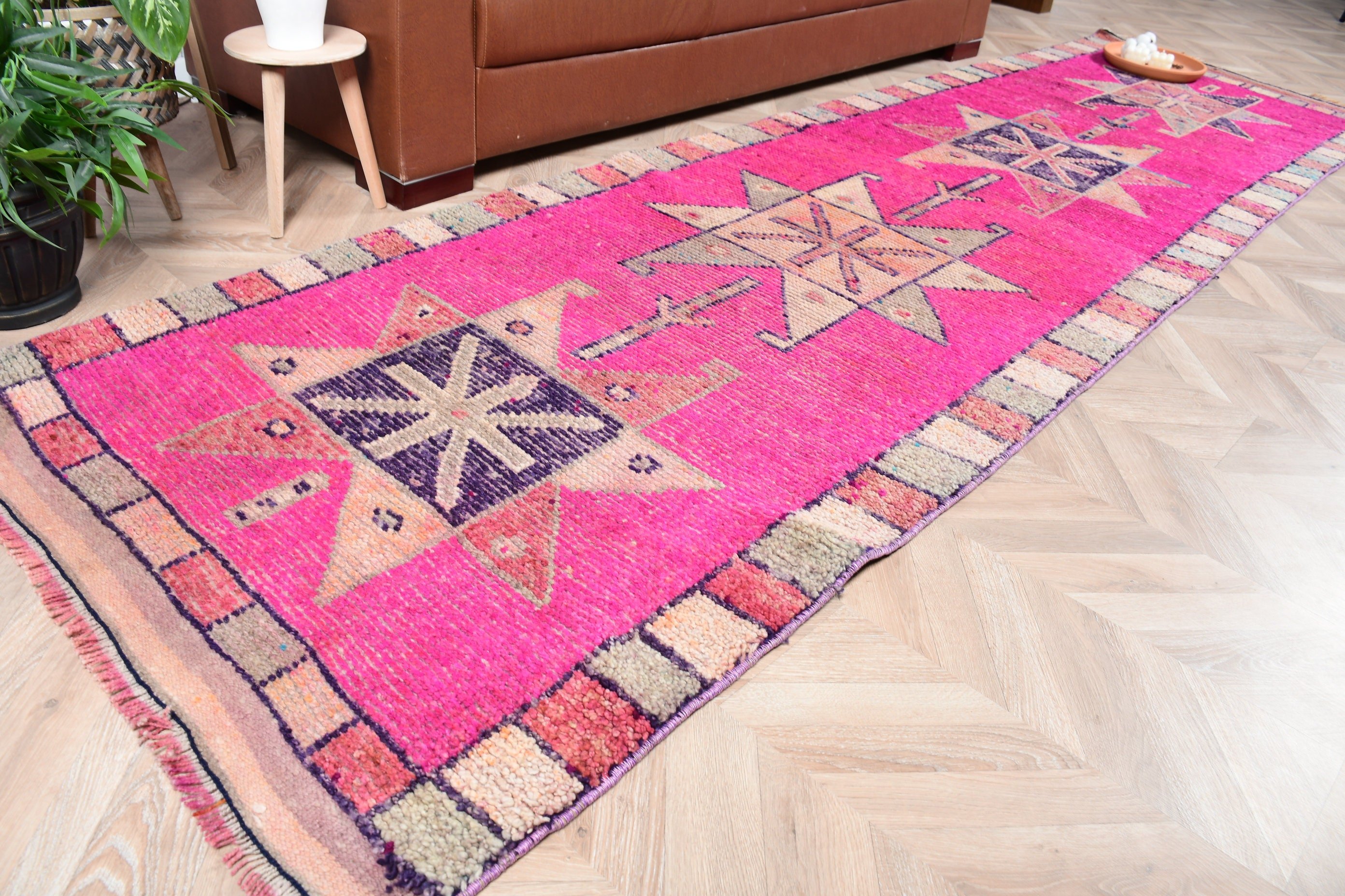 Moroccan Rug, Stair Rug, Decorative Rug, Pink Bedroom Rugs, Vintage Rug, Bedroom Rug, Turkish Rug, Hallway Rugs, 3.2x11.3 ft Runner Rugs