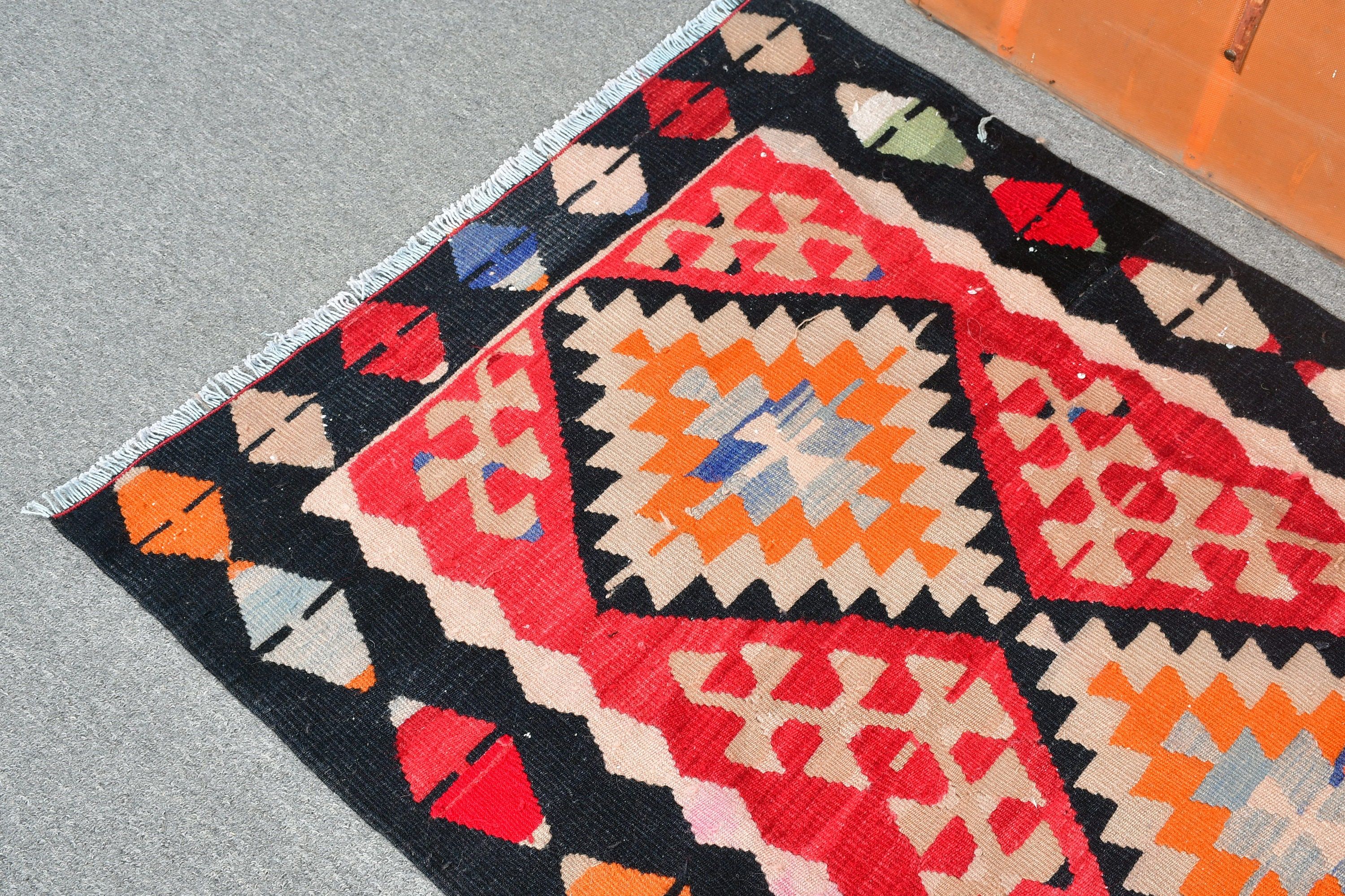 Bedroom Rug, Cool Rug, Kilim, Entry Rug, Wool Rugs, Vintage Rug, Black Antique Rug, Bath Mat Cute Rugs, 2.8x3.9 ft Small Rug, Turkish Rug