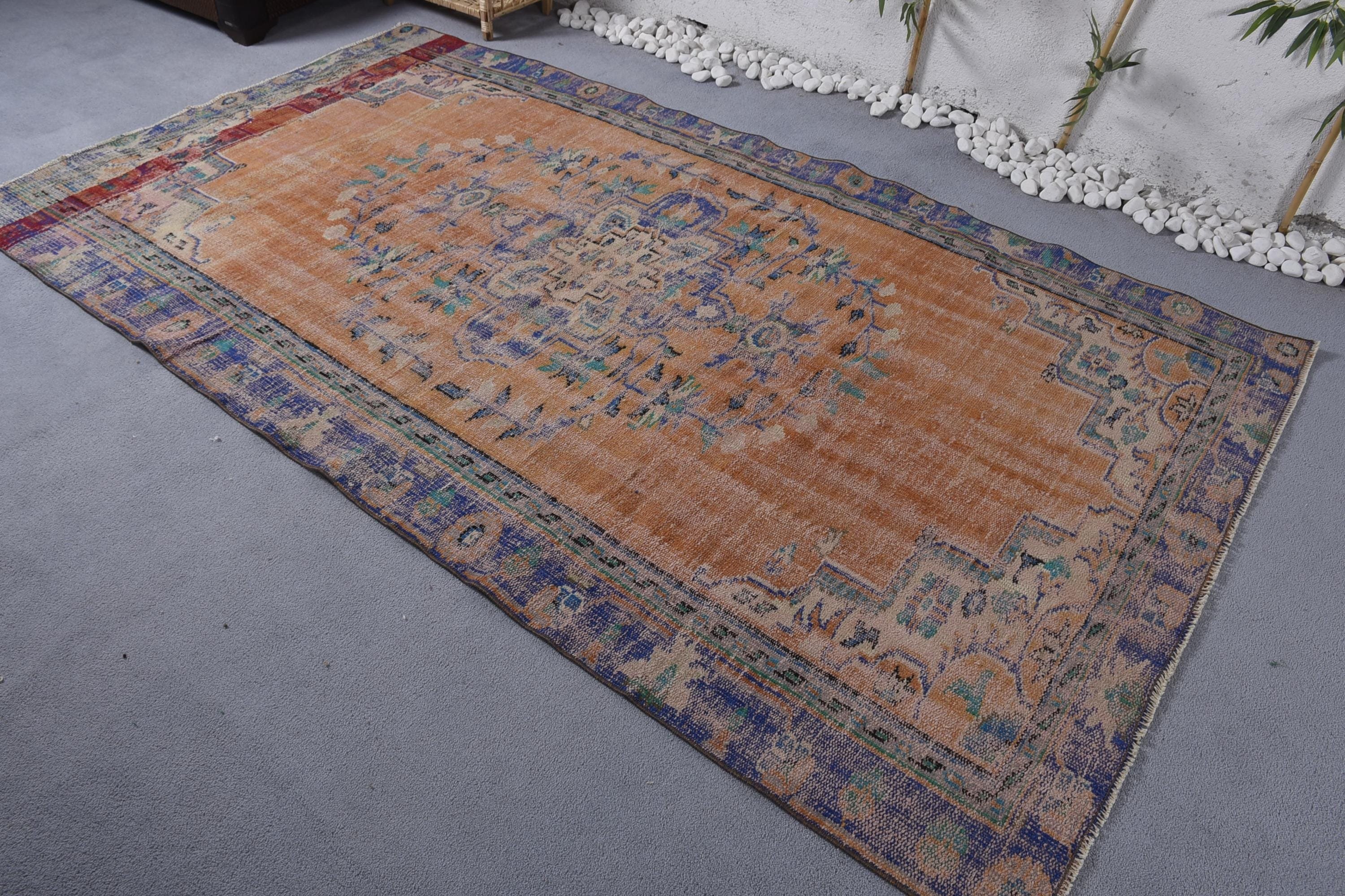 Türk Halıları, Ev Dekor Halısı, Büyük Vintage Halılar, Büyük Oushak Halısı, 4.8x8.7 ft Büyük Halı, Vintage Halı, Turuncu Lüks Halılar, Yer Halısı