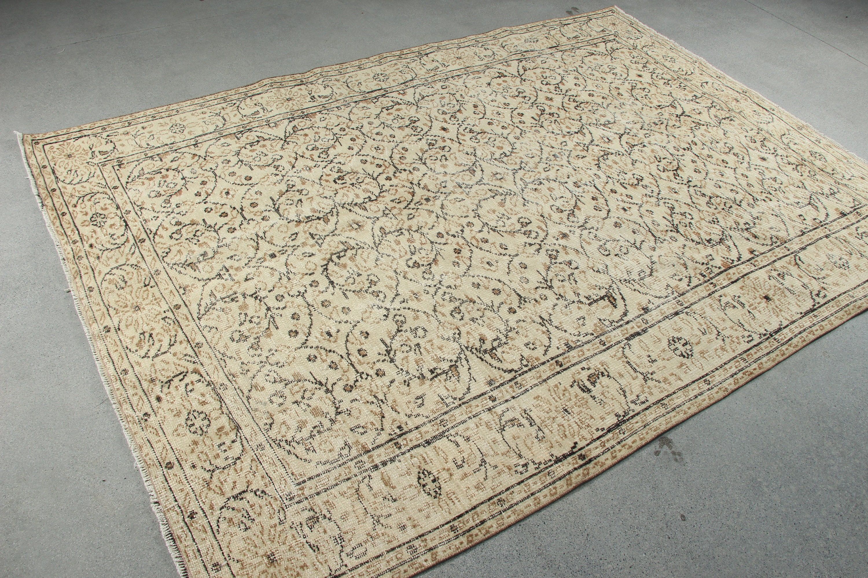 Salon Halıları, 6.1x8.3 ft Büyük Halı, Bej Oushak Halılar, Salon Halısı, Oryantal Halılar, Yatak Odası Halıları, Anadolu Halıları, Vintage Halı, Türk Halısı