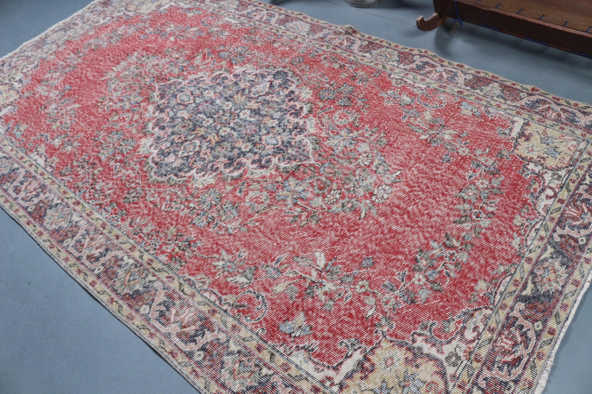 Kırmızı Yün Halı, Oryantal Halı, Salon Halısı, Vintage Halı, Yemek Odası Halıları, Türk Halıları, Ev Dekorasyonu Halıları, Soluk Halılar, 5,5x9,8 ft Büyük Halı