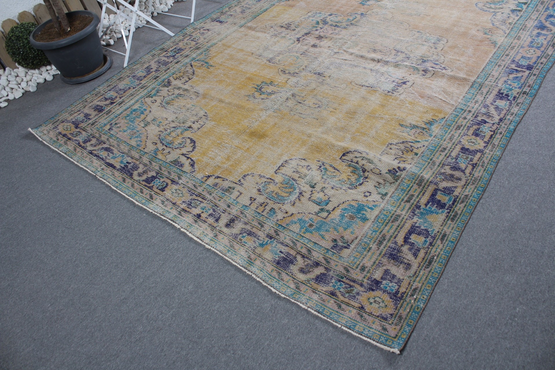 6.9x9.4 ft Large Rugs, Vintage Rug, Boho Rug, Living Room Rug, Yellow Wool Rug, Floor Rug, Art Rug, Bedroom Rug, Turkish Rug