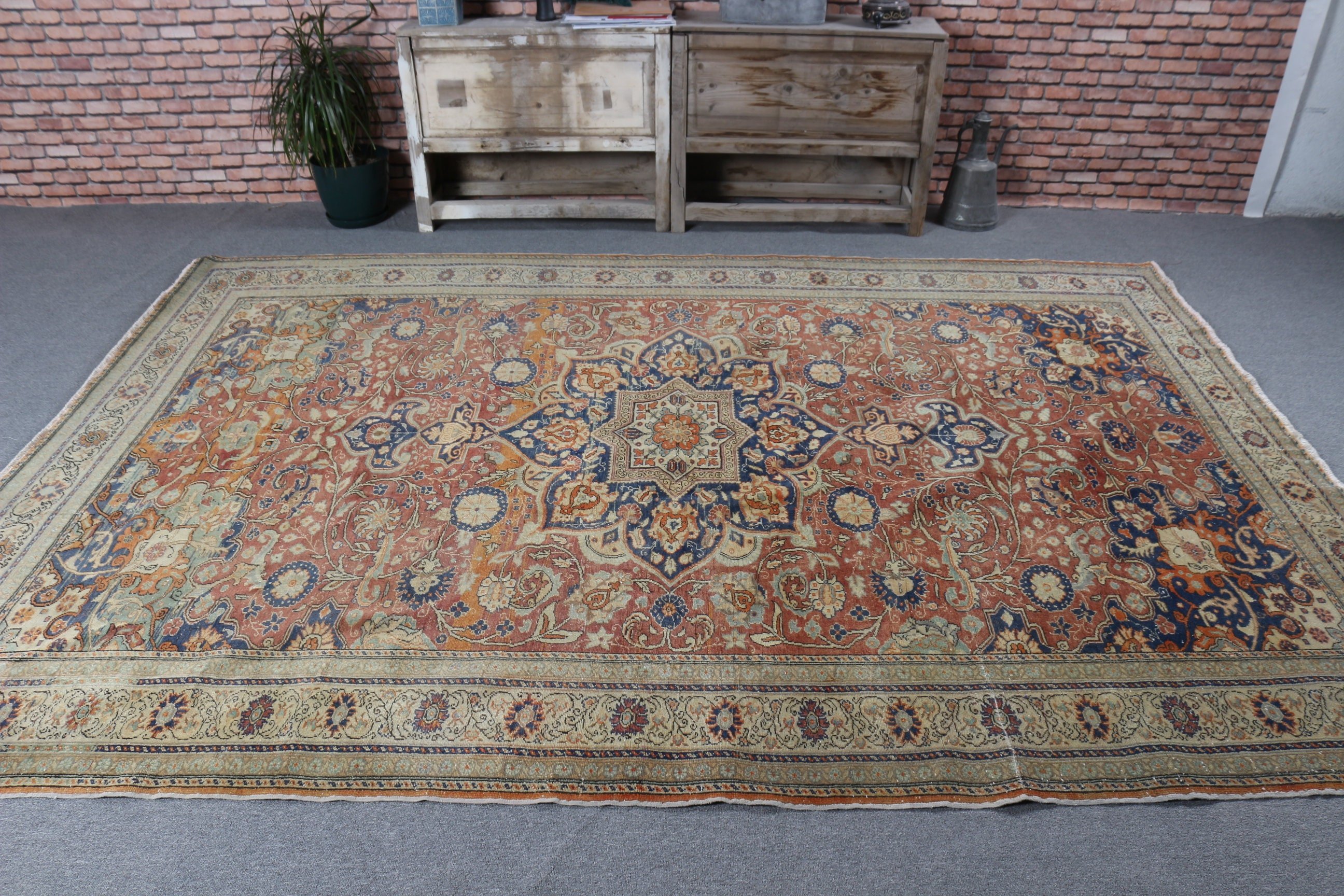 Antika Halılar, Büyük Boho Halı, El Yapımı Halılar, Vintage Halı, Yemek Odası Halısı, Kırmızı Geometrik Halı, Türk Halısı, 6.6x9.4 ft Büyük Halı, Yer Halıları