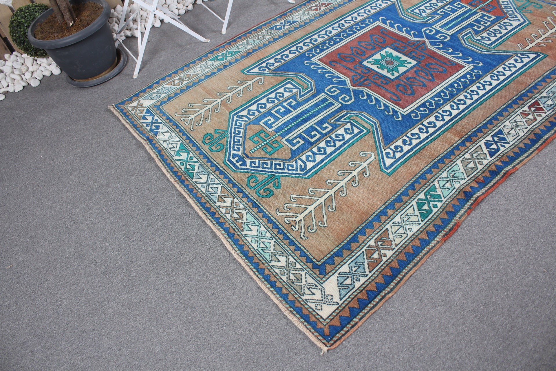 Vintage Rug, Floor Rug, Vintage Decor Rugs, Turkish Rug, Kitchen Rug, Dining Room Rugs, Blue Floor Rugs, 5x6.9 ft Area Rugs