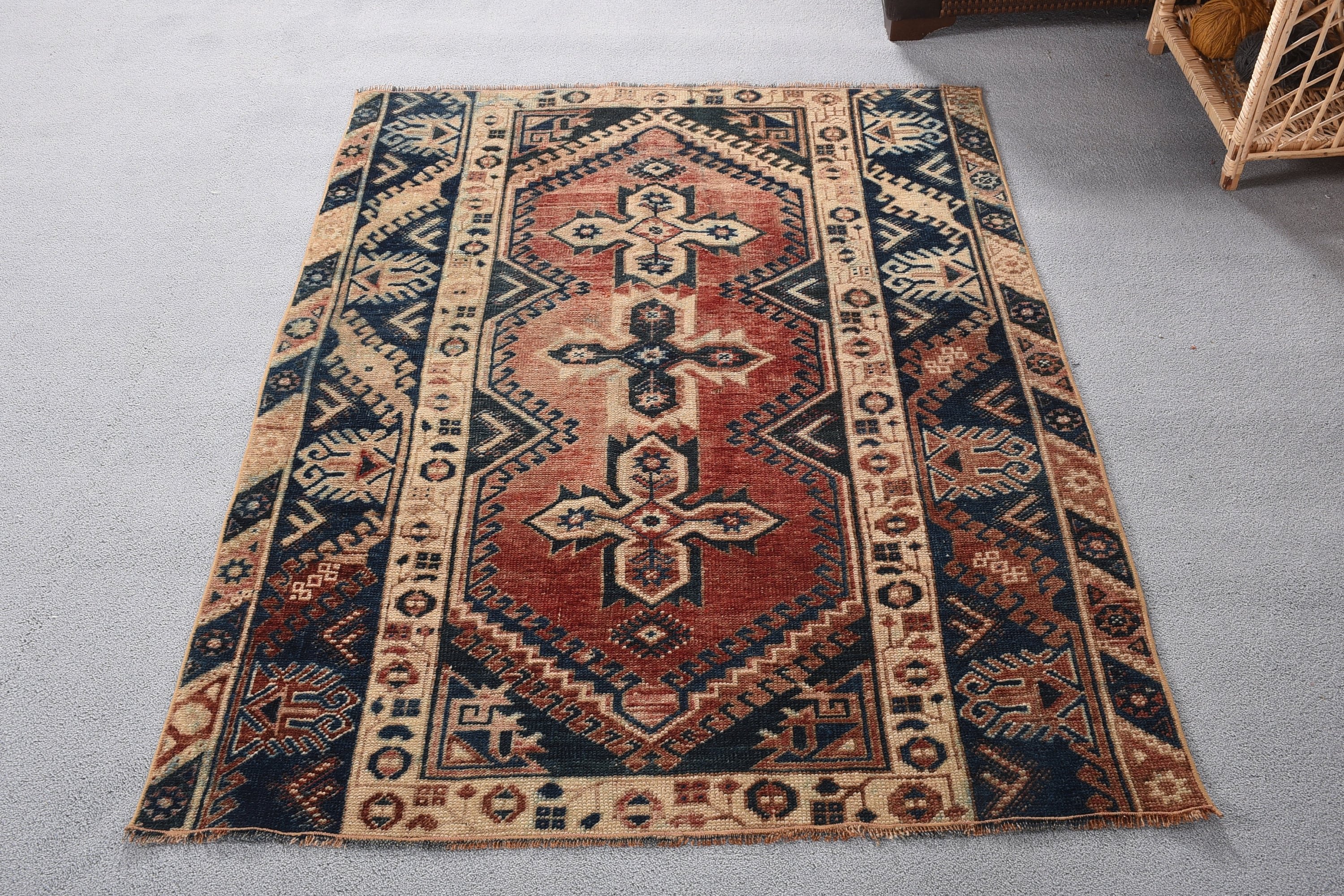 Vintage Halı, Çocuk Odası Halıları, Kırmızı Oryantal Halı, Mutfak Halısı, 3,9x5,2 ft Vurgu Halısı, Yatak Odası Halıları, Türk Halısı, Giriş Halıları, Yün Halı