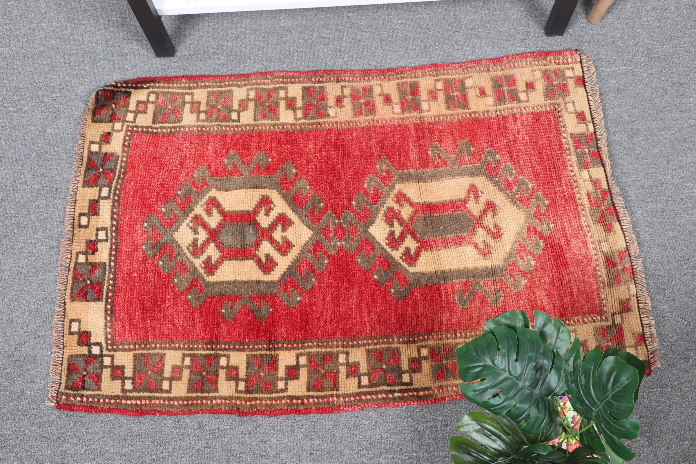 Araba Paspas Halısı, 1.9x2.9 ft Küçük Halılar, Kapı Paspası Halıları, Mutfak Halısı, Türk Halıları, Kırmızı Oryantal Halı, Vintage Halılar, Havalı Halı