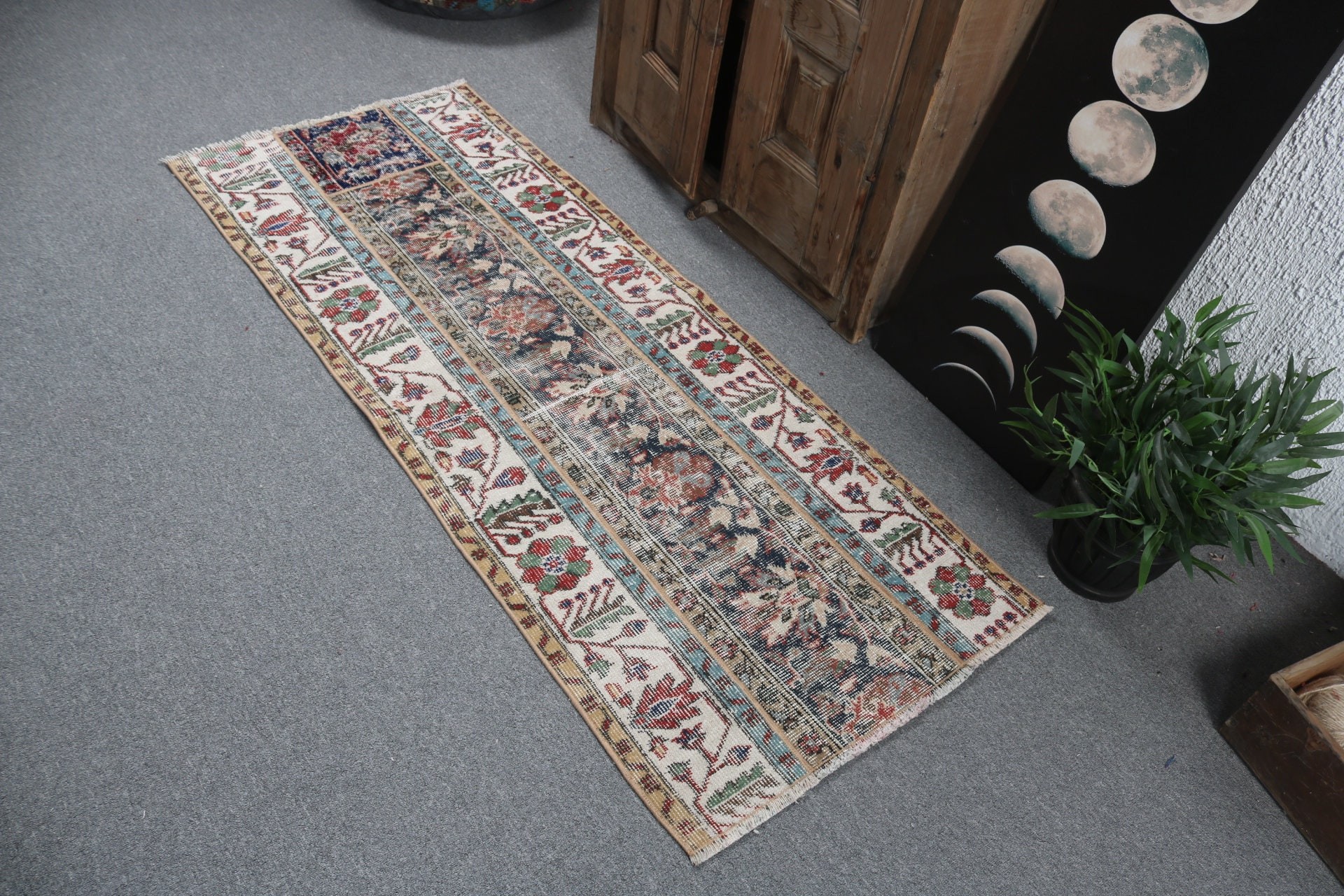 Modern Halılar, Giriş Halısı, Bej 2.3x5.6 ft Küçük Halı, Vintage Halı, Lüks Halılar, Türk Halısı, Kapı Paspası Halıları