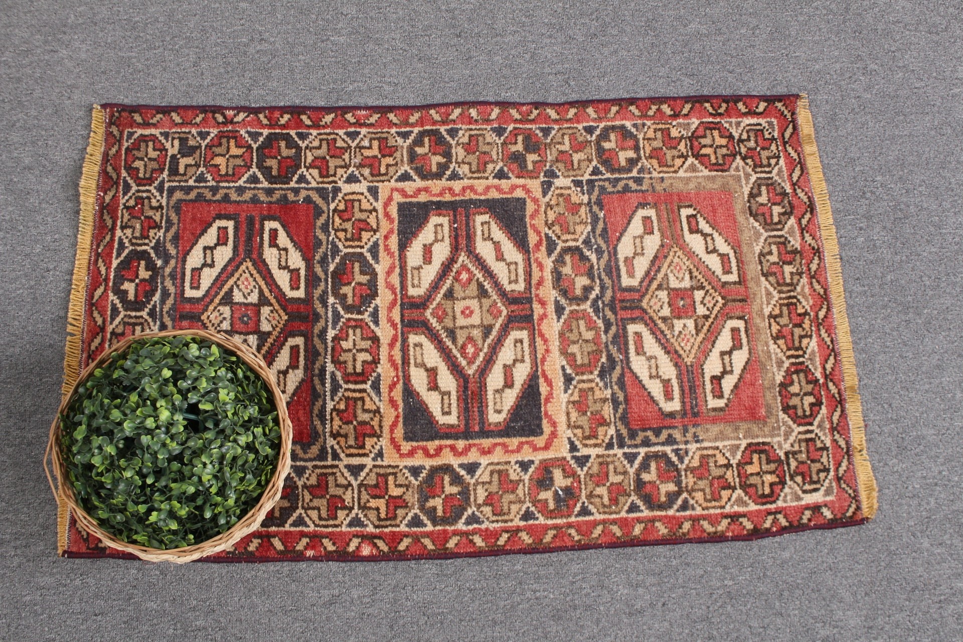 Türk Halıları, Vintage Halılar, 1.7x2.8 ft Küçük Halı, Yün Halılar, Mutfak Halısı, Kırmızı Ev Dekor Halıları, Göçebe Halı, Kapı Paspası Halıları