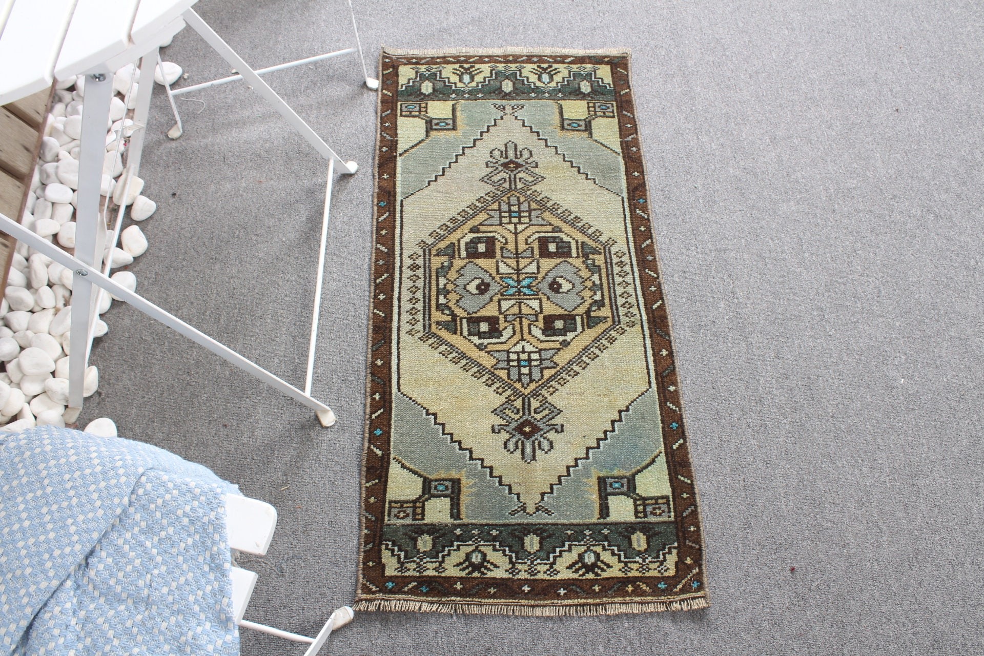 Green Moroccan Rug, Car Mat Rug, 1.5x3.2 ft Small Rug, Rugs for Entry, Oushak Rug, Bedroom Rug, Kitchen Rugs, Turkish Rugs, Vintage Rug