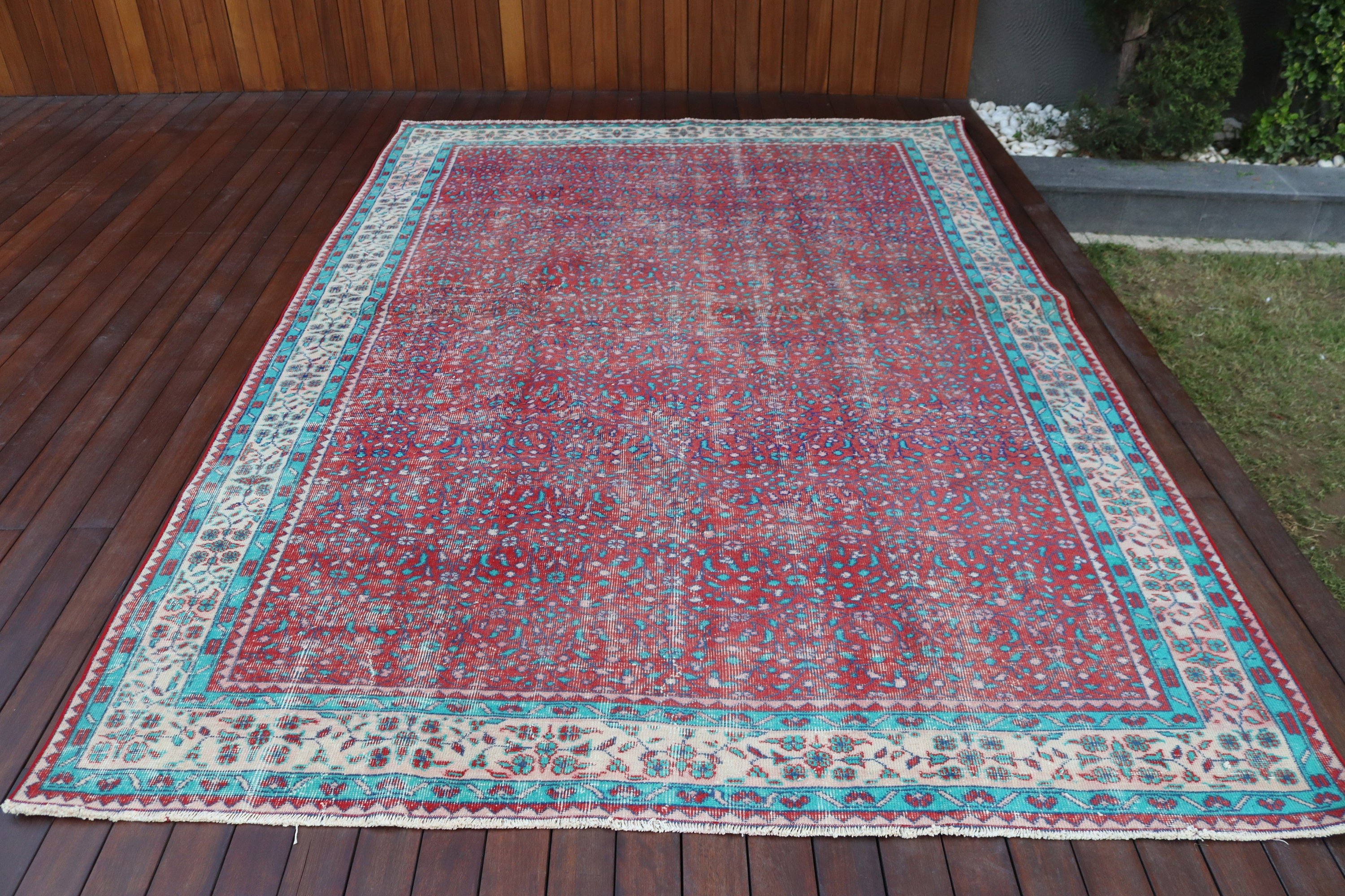 Kırmızı Bildirim Halısı, Yemek Odası Halıları, Vintage Halılar, 6.9x10.2 ft Büyük Boy Halı, Düz Dokuma Halılar, Salon Halısı, Türk Halısı, Fas Halıları