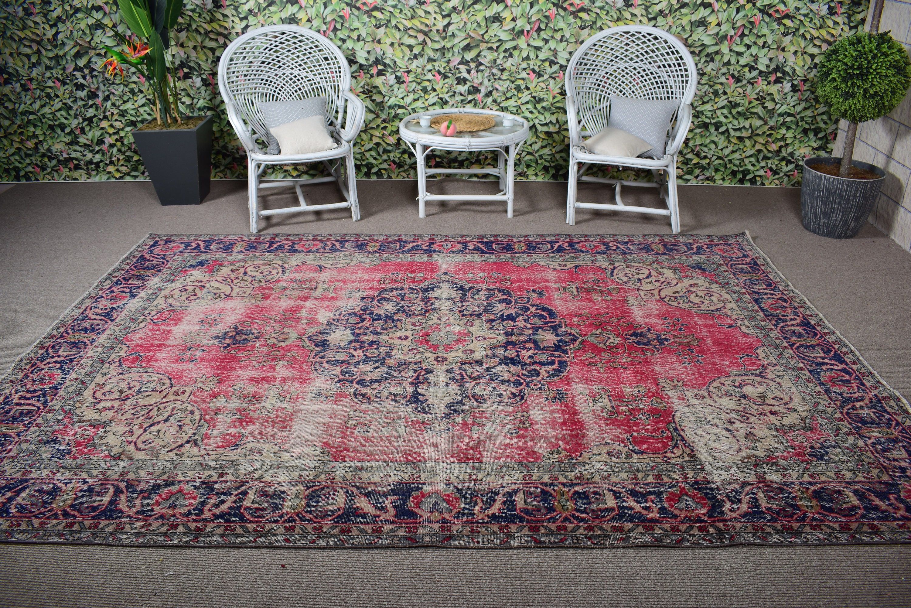 Vintage Rugs, Oushak Rug, Red Kitchen Rugs, Large Boho Rugs, 6.9x10 ft Large Rugs, Turkish Rugs, Turkey Rug, Handwoven Rug, Living Room Rug