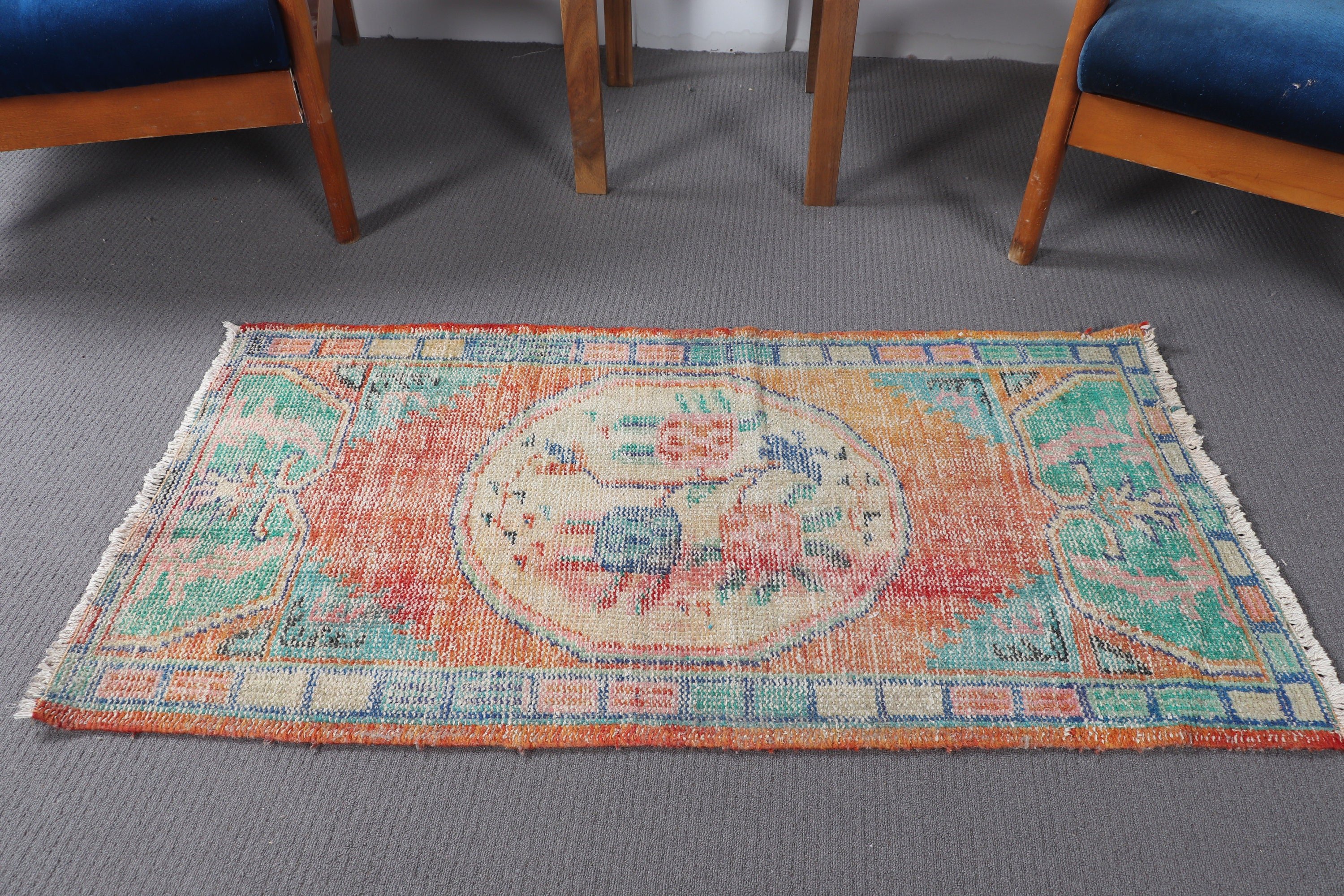 Cool Rug, Bedroom Rug, Orange Antique Rug, Oriental Rugs, Vintage Rug, Turkish Rugs, Bathroom Rugs, Bohemian Rugs, 2.1x4.2 ft Small Rugs