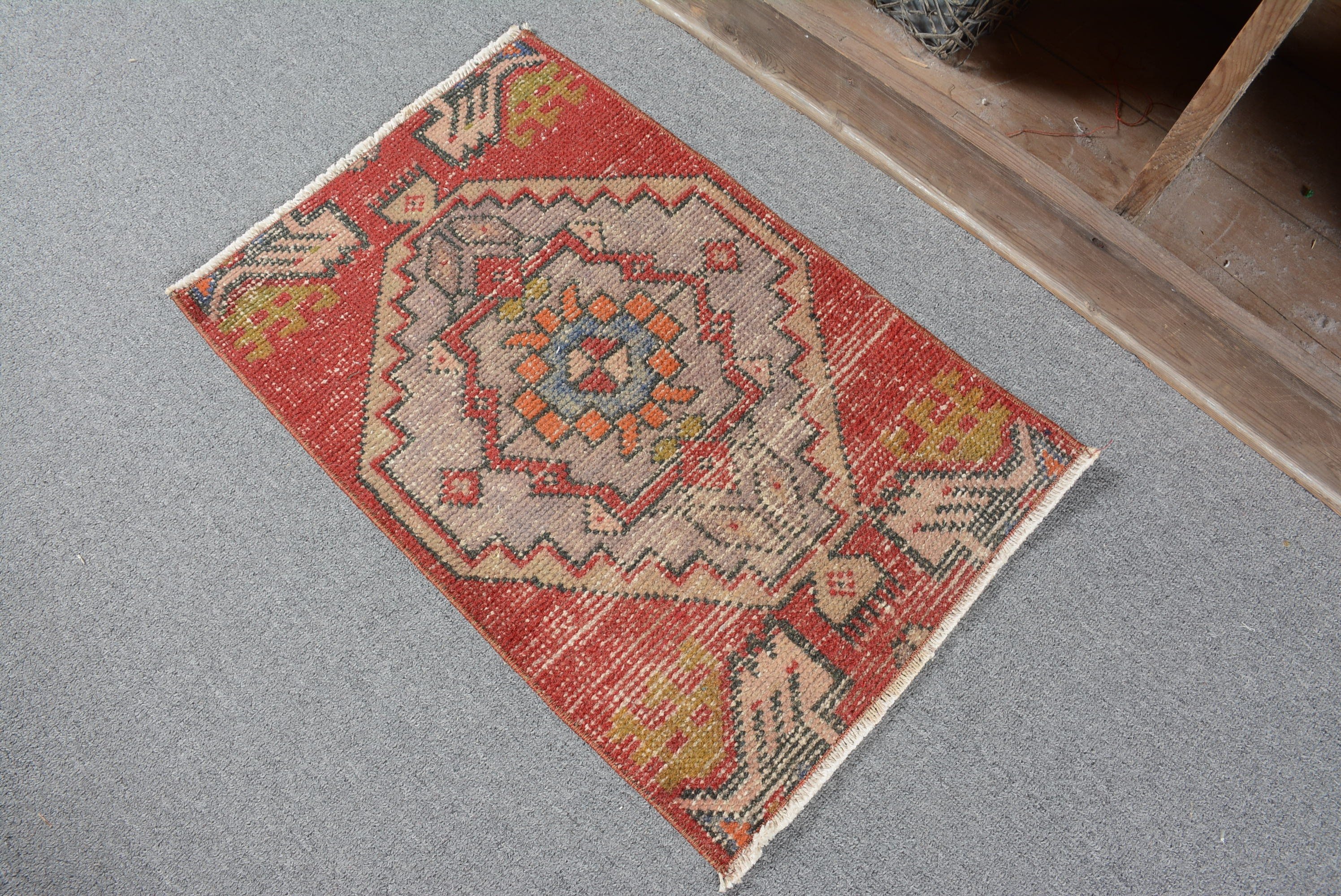 Bedroom Rug, Vintage Rug, Oriental Rug, Distressed Rug, Red Kitchen Rug, Rugs for Bedroom, 1.4x2.1 ft Small Rug, Turkish Rug, Anatolian Rug