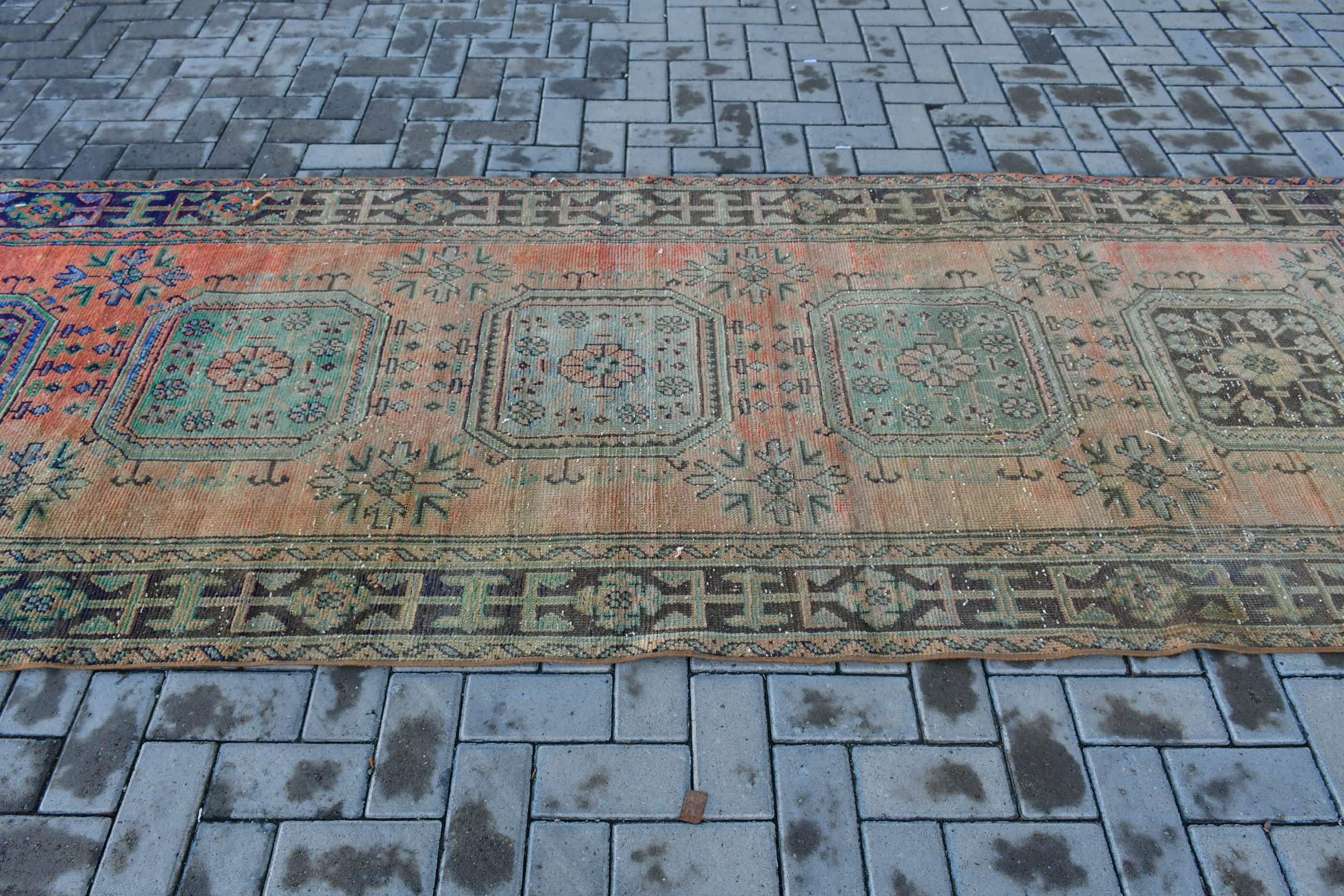 Anatolian Rug, Corridor Rug, Rugs for Stair, Aztec Rug, Orange Kitchen Rugs, Antique Rug, 3.9x11.1 ft Runner Rugs, Vintage Rug, Turkish Rug