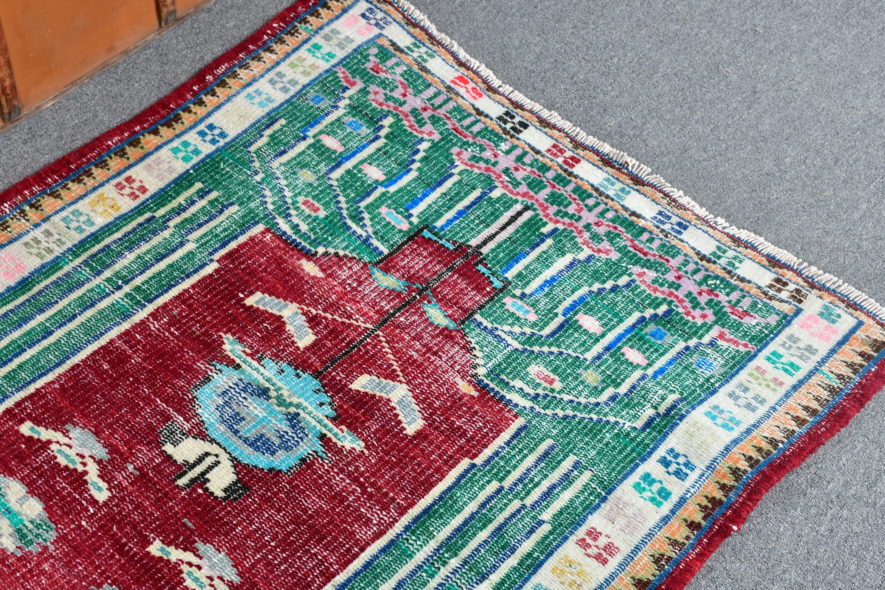 2,5x3,4 ft Küçük Halı, Giriş Kilimleri, Kırmızı Yer Halıları, Eski Halı, Vintage Halı, Yer Halıları, Oushak Halısı, Türk Halısı, Yatak Odası Halıları, Mutfak Halıları