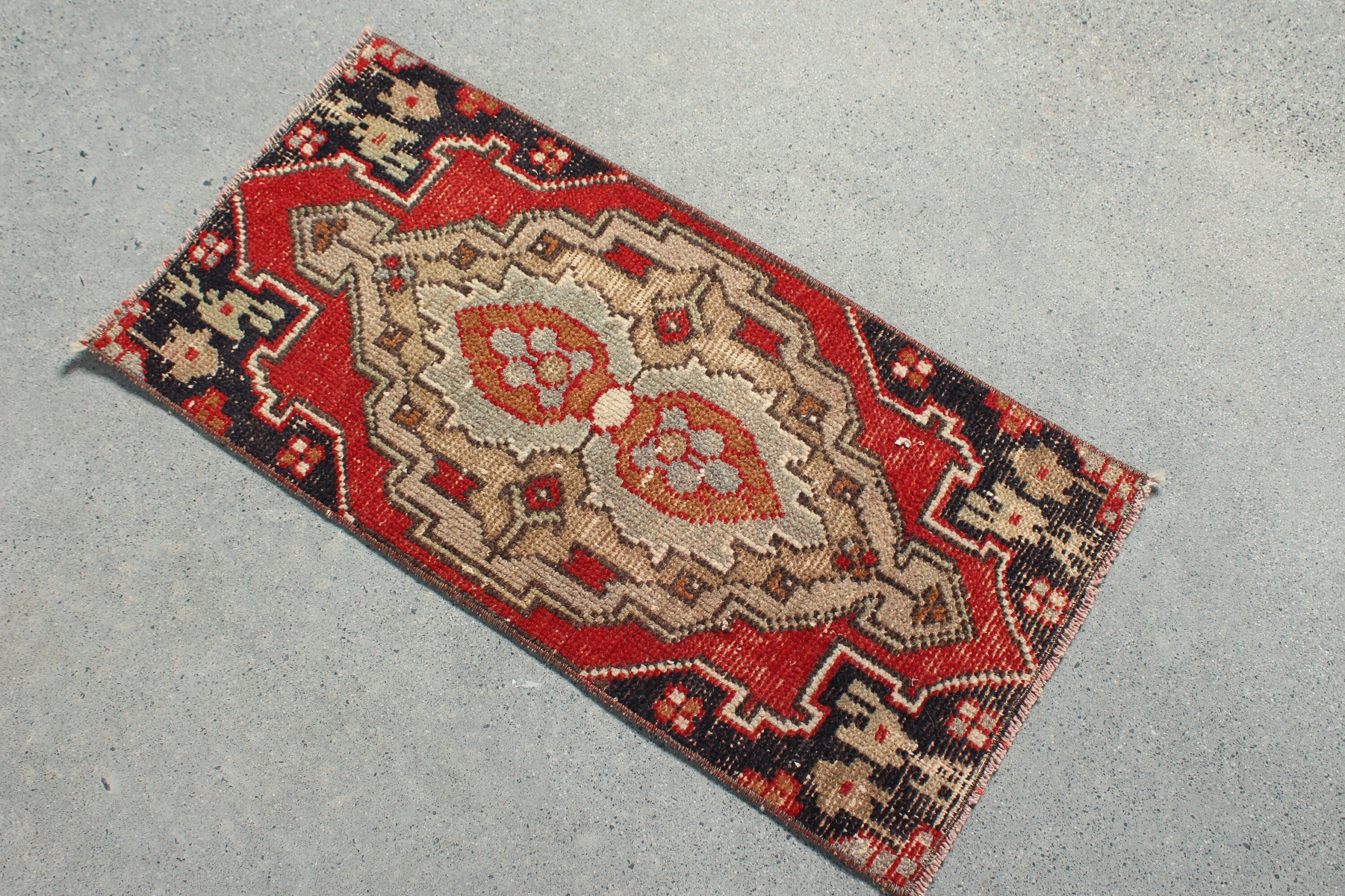 Oushak Rug, Turkish Rug, Vintage Rugs, Door Mat Rug, Rugs for Bedroom, Kitchen Rug, Bedroom Rugs, Red Cool Rug, 1.3x2.6 ft Small Rug