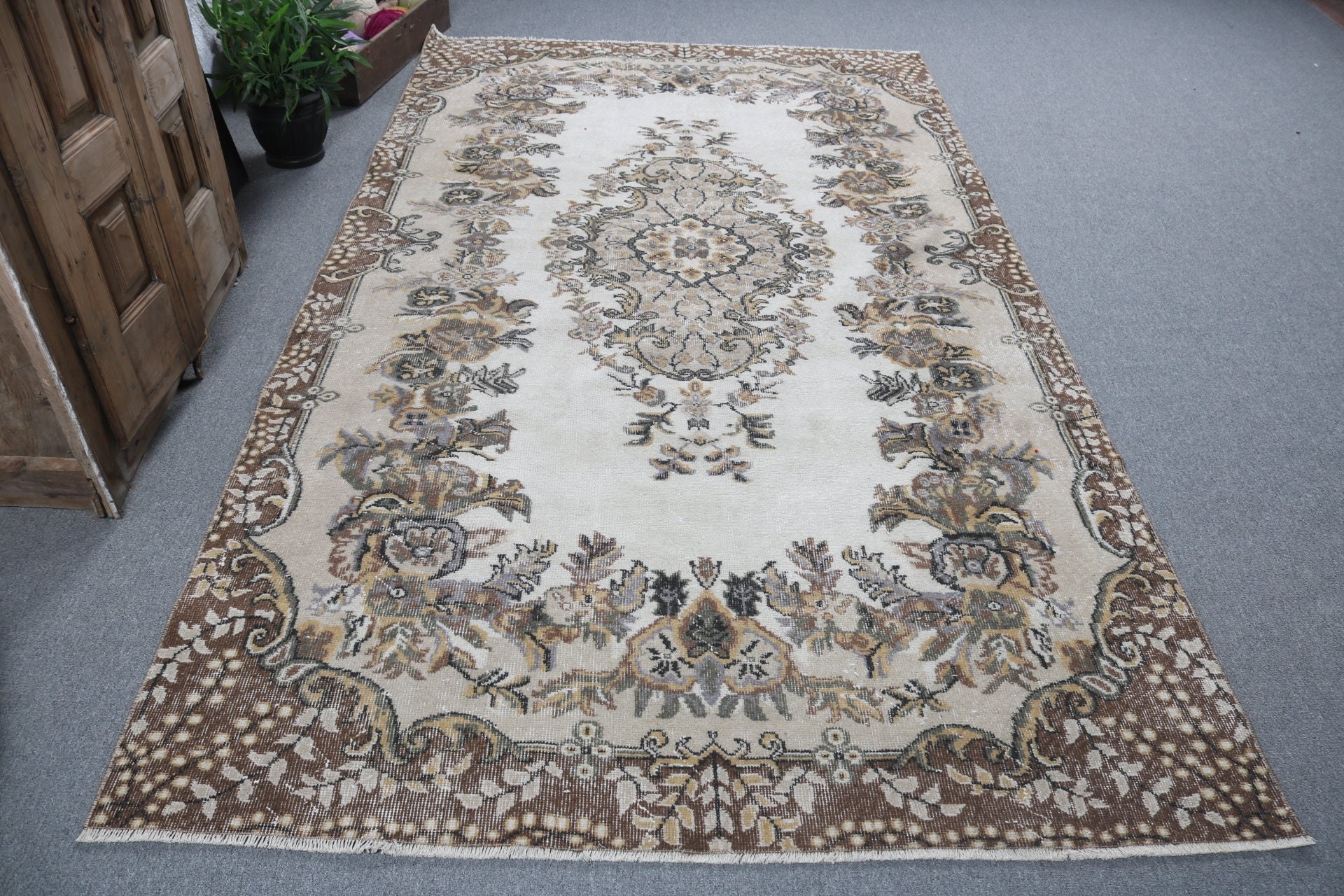 Büyük Boho Halı, Yer Halıları, Geometrik Halılar, Vintage Halı, 5.4x9.6 ft Büyük Halı, Türk Halısı, Salon Halıları, Kahverengi Oryantal Halılar