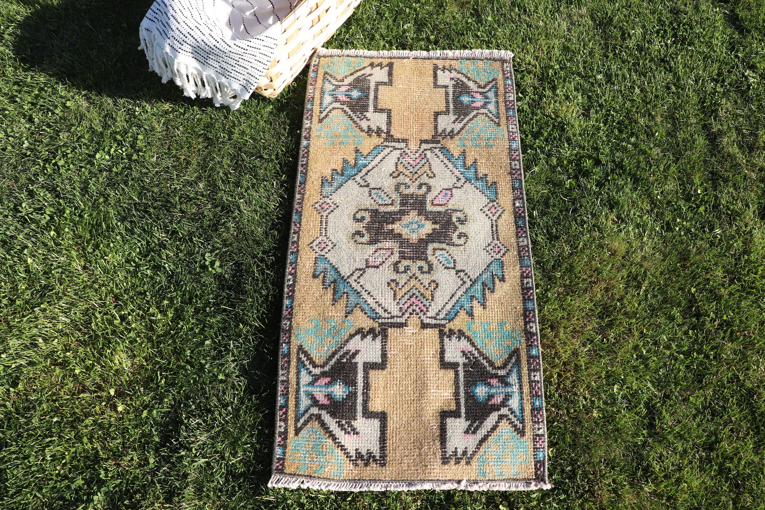 1.4x2.8 ft Küçük Halılar, Boho Halı, Mutfak Halısı, Türk Halısı, Düz Dokuma Halı, Yer Halısı, Sarı Düz ​​Dokuma Halı, Vintage Halı, Duvara Asılı Halılar