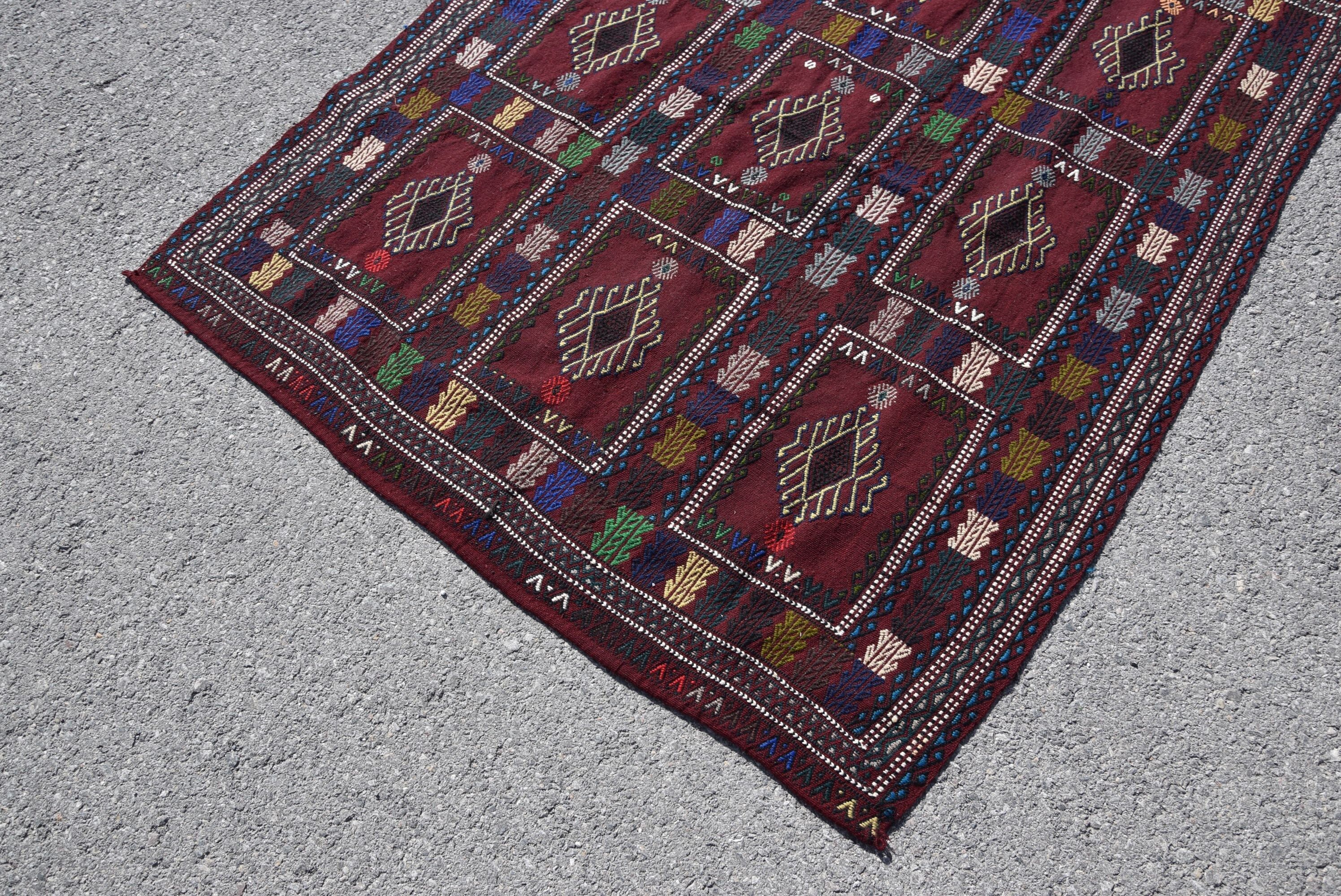 Harika Halılar, Mutfak Halısı, 4.4x5.1 ft Accent Halı, Vintage Halı, Kilim, Çocuk Halısı, Türk Halısı, Yer Halısı, Yün Halılar, Mor Ev Dekorasyonu Halıları