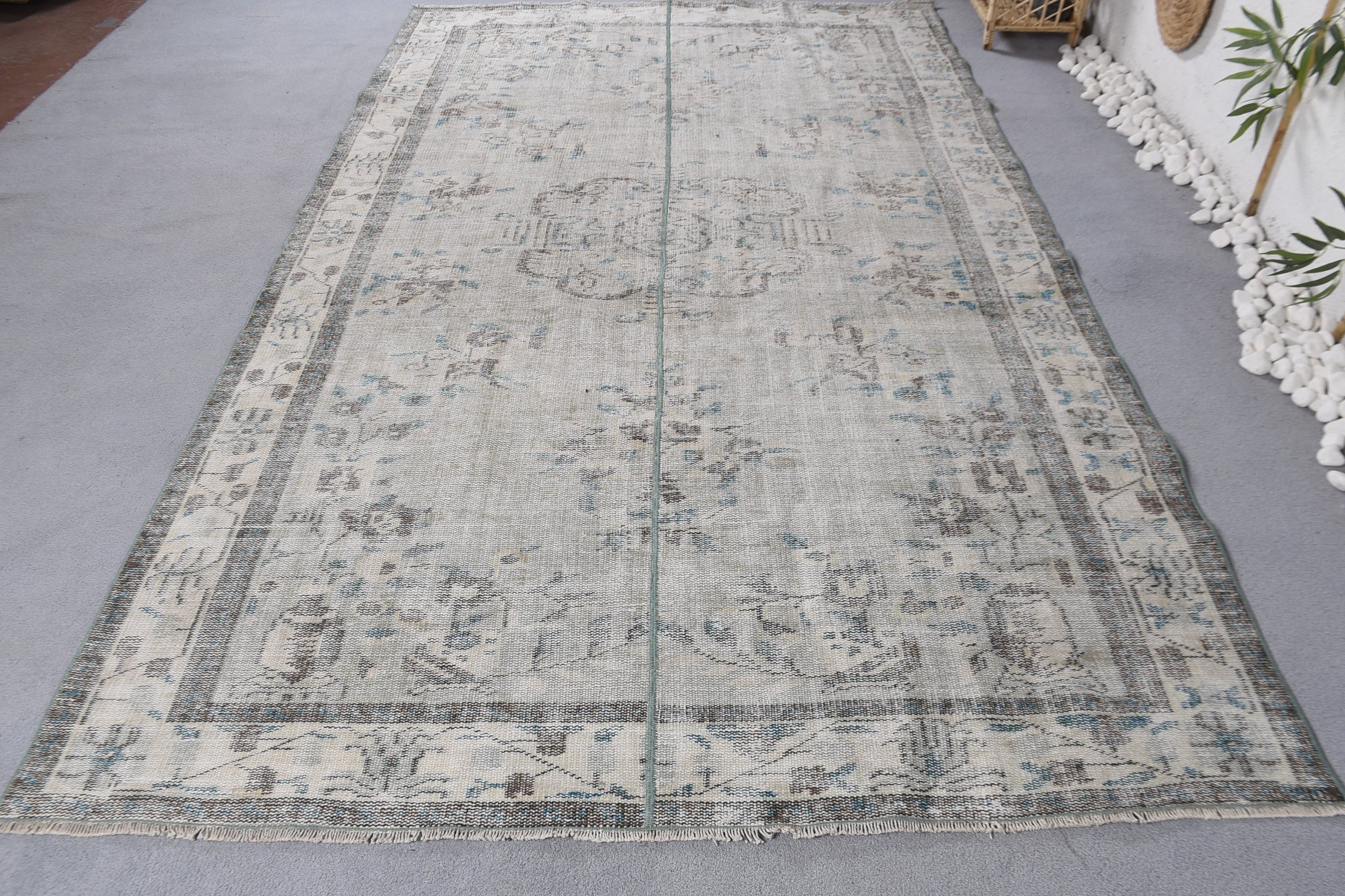 Floor Rug, Flatweave Rugs, Turkish Rugs, Vintage Rug, Salon Rug, Neutral Rug, Large Vintage Rugs, Blue  5.7x9.5 ft Large Rug