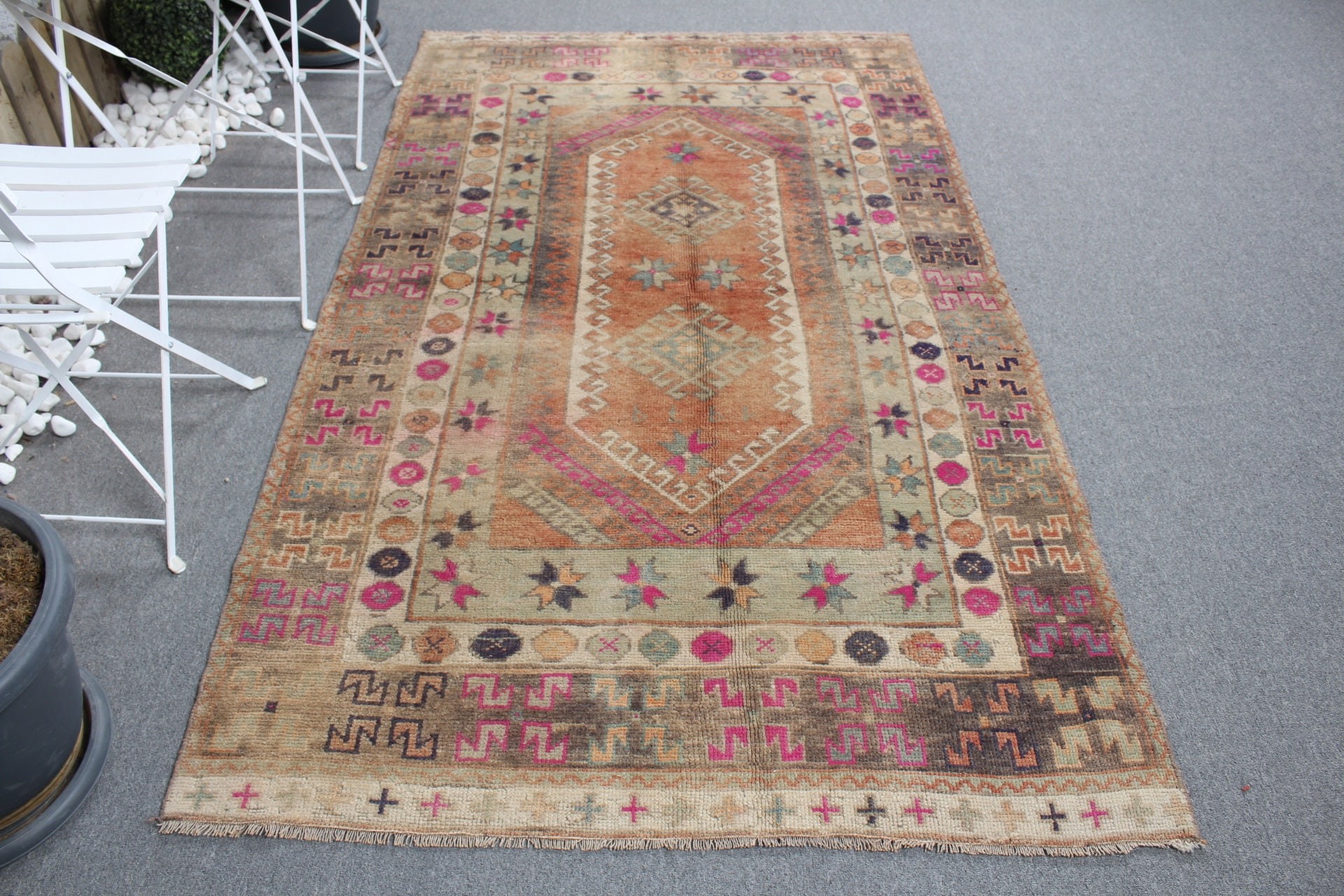 Floor Rug, 4.3x7.7 ft Area Rug, Turkish Rug, Vintage Decor Rug, Oushak Rug, Vintage Rugs, Bedroom Rug, Rainbow Wool Rug, Rugs for Indoor