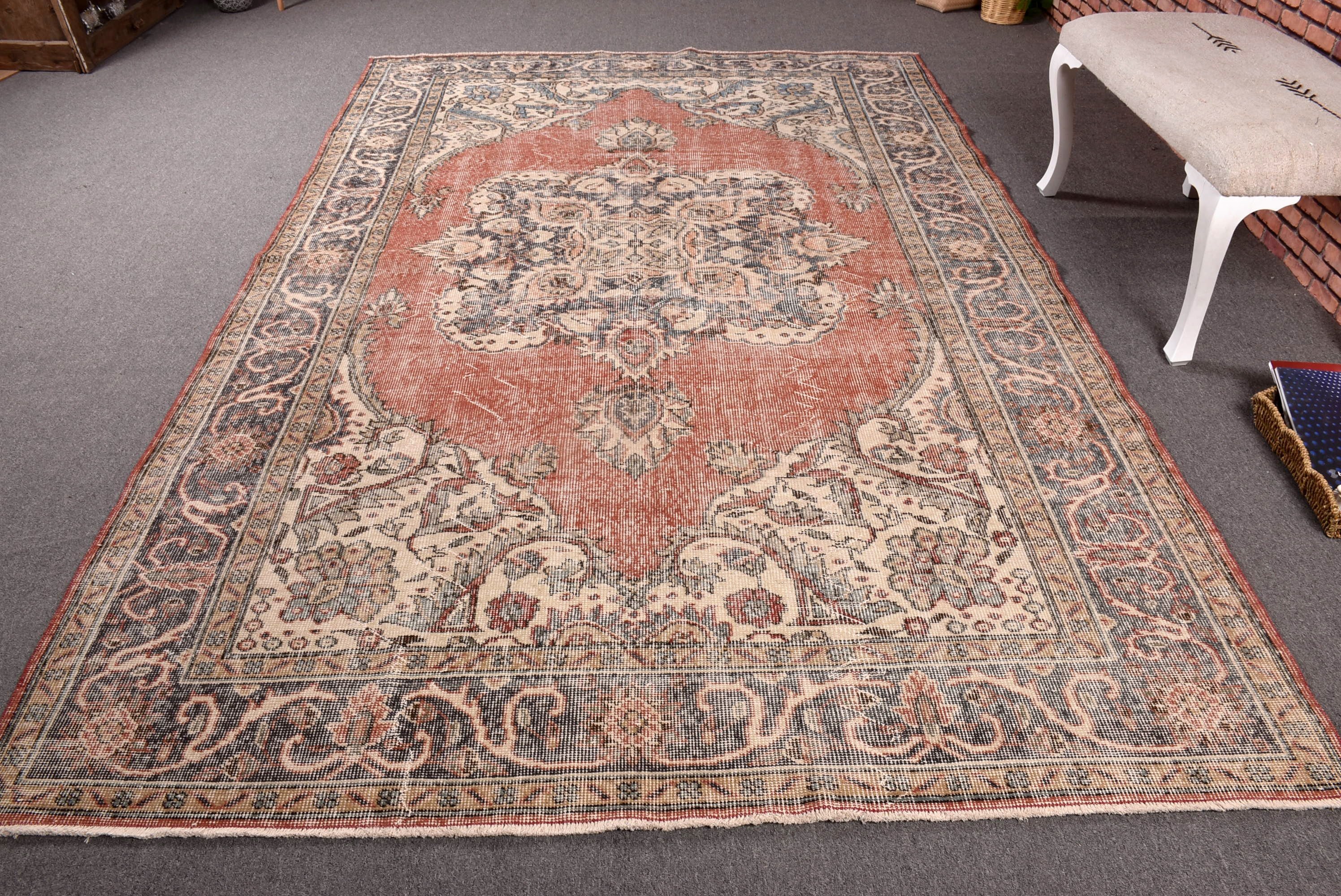 Açıklama Halısı, Egzotik Halılar, Vintage Halı, 6,2x9,9 ft Büyük Halı, Büyük Boho Halıları, Salon Halıları, Kırmızı Oryantal Halı, Türk Halısı, Düz Dokuma Halılar