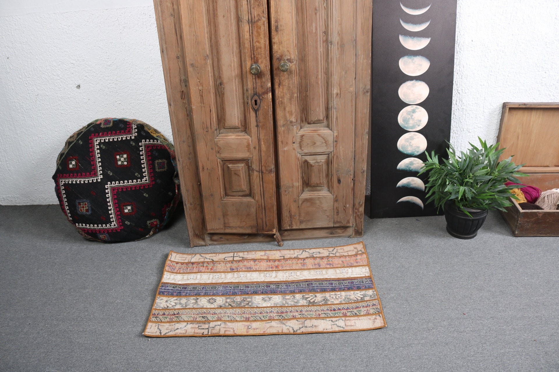 Beige Wool Rugs, Vintage Rugs, Turkish Rug, Small Area Rug, Door Mat Rug, 1.8x3.1 ft Small Rug, Antique Rugs, Boho Rugs