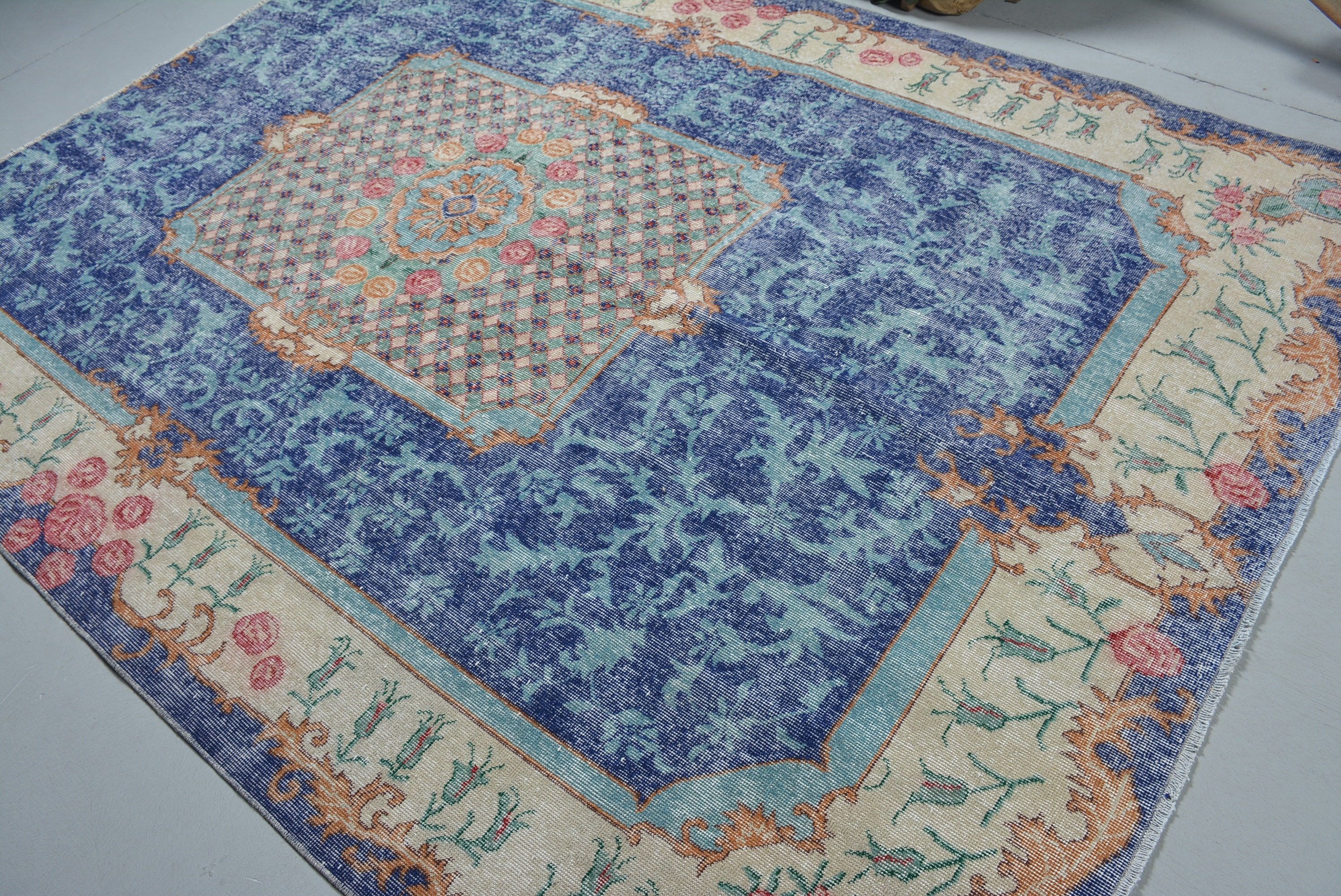 Living Room Rug, Turkish Rugs, Vintage Rug, Colorful Rug, 6.9x8.9 ft Large Rugs, Wool Rugs, Muted Rugs, Rugs for Salon, Dining Room Rug
