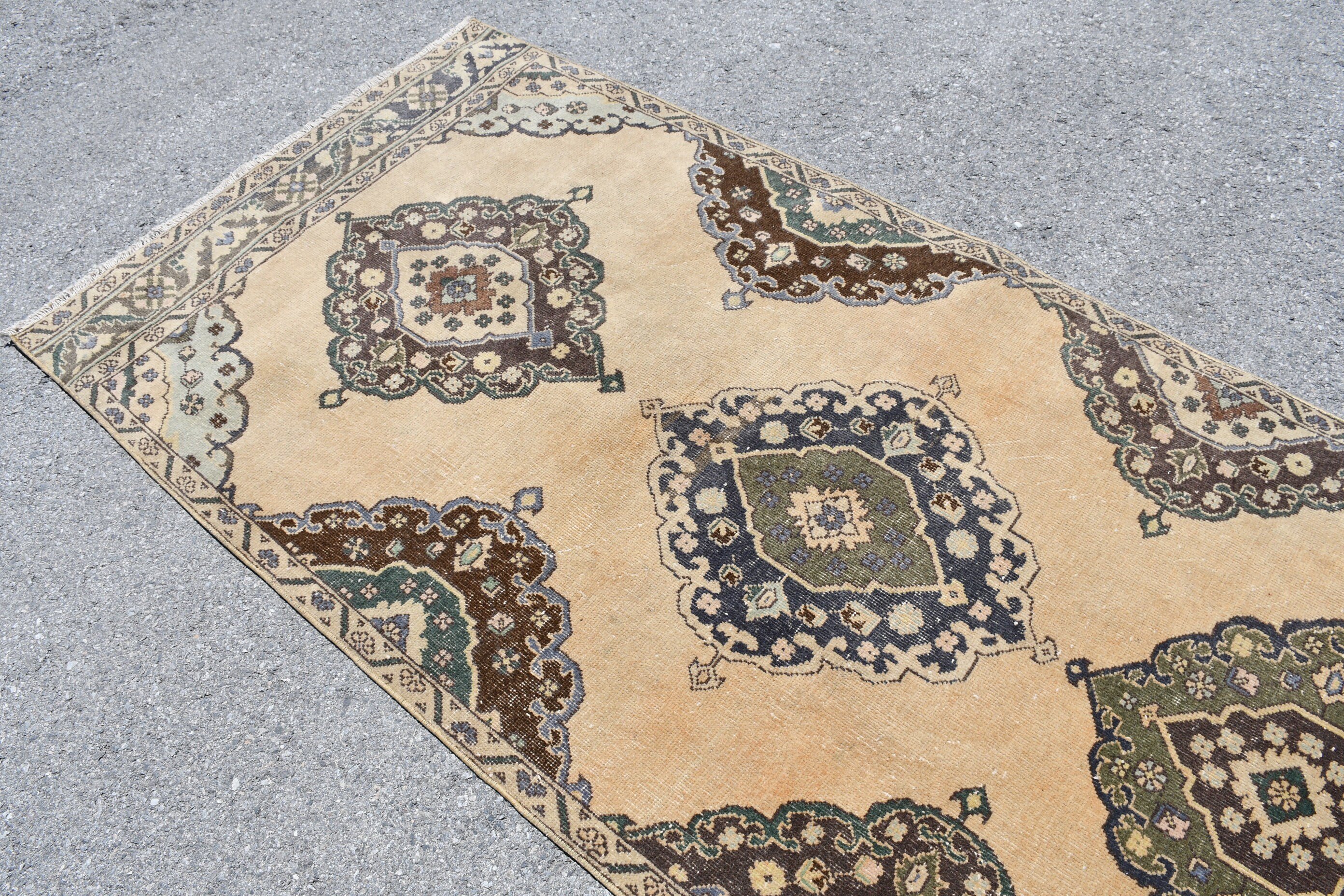 Pastel Rugs, Turkish Rugs, Oriental Rug, Vintage Rug, Hallway Rug, Beige Floor Rug, Bedroom Rug, 3.7x11.9 ft Runner Rug, Rugs for Corridor