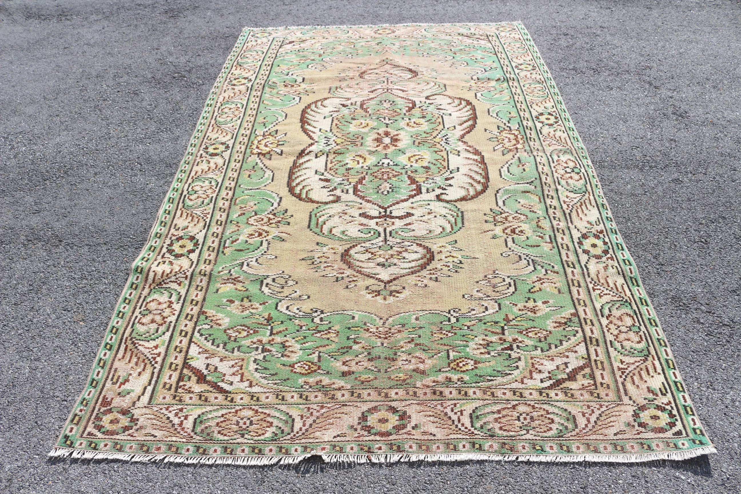 Yemek Odası Halıları, 5.3x9.2 ft Büyük Halılar, Vintage Halı, Yeşil Oushak Halıları, Yemek Odası Halıları, Yatak Odası Halısı, Türk Halıları, Yer Halıları