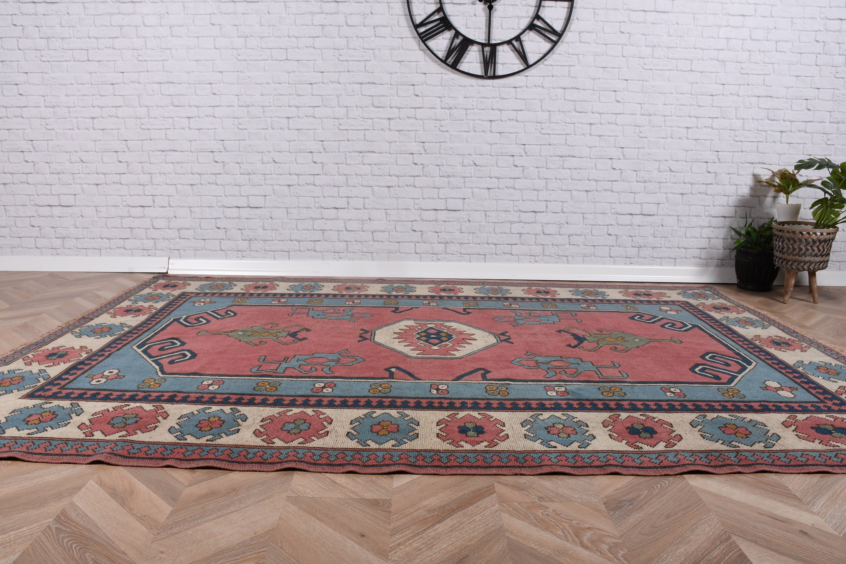 Kırmızı Anadolu Halıları, Fas Halıları, Türk Halısı, 6x8.4 ft Büyük Halı, Büyük Oushak Halısı, Vintage Halılar, Büyük Boho Halısı