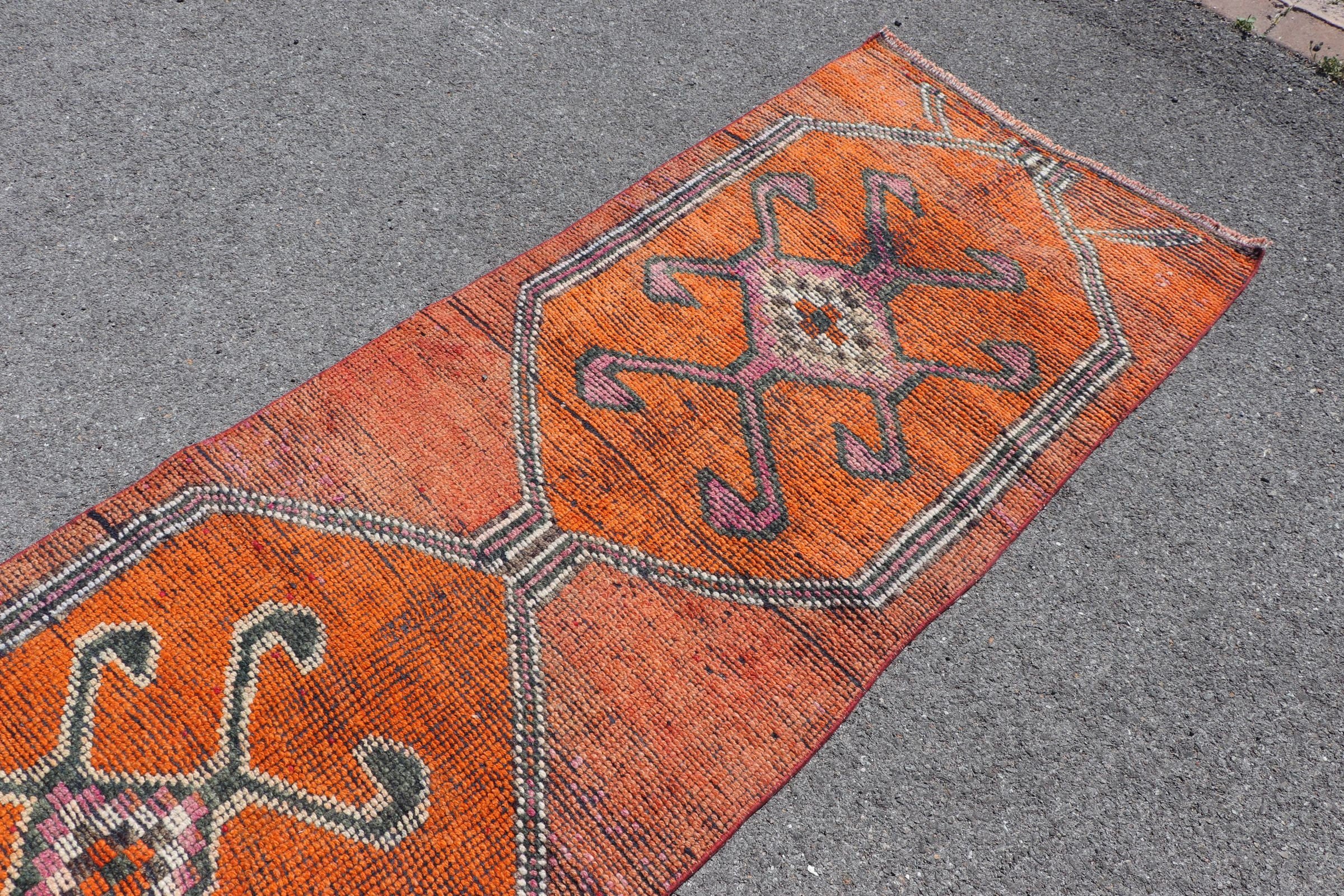 Bedroom Rugs, Stair Rugs, Turkish Rugs, 3x11.3 ft Runner Rug, Hand Woven Rug, Vintage Rugs, Orange Bedroom Rug, Floor Rug, Rugs for Stair