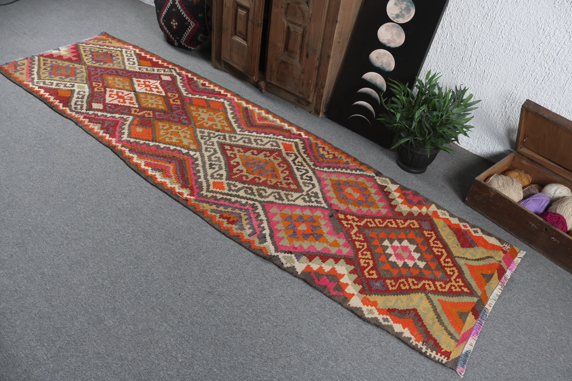 Yatak Odası Halısı, Vintage Halı, 2.7x9.6 ft Runner Halısı, Turuncu Yün Halısı, Oushak Halısı, Koridor Halıları, Beni Ourain Runner Halısı, Türk Halısı, Türkiye Halısı