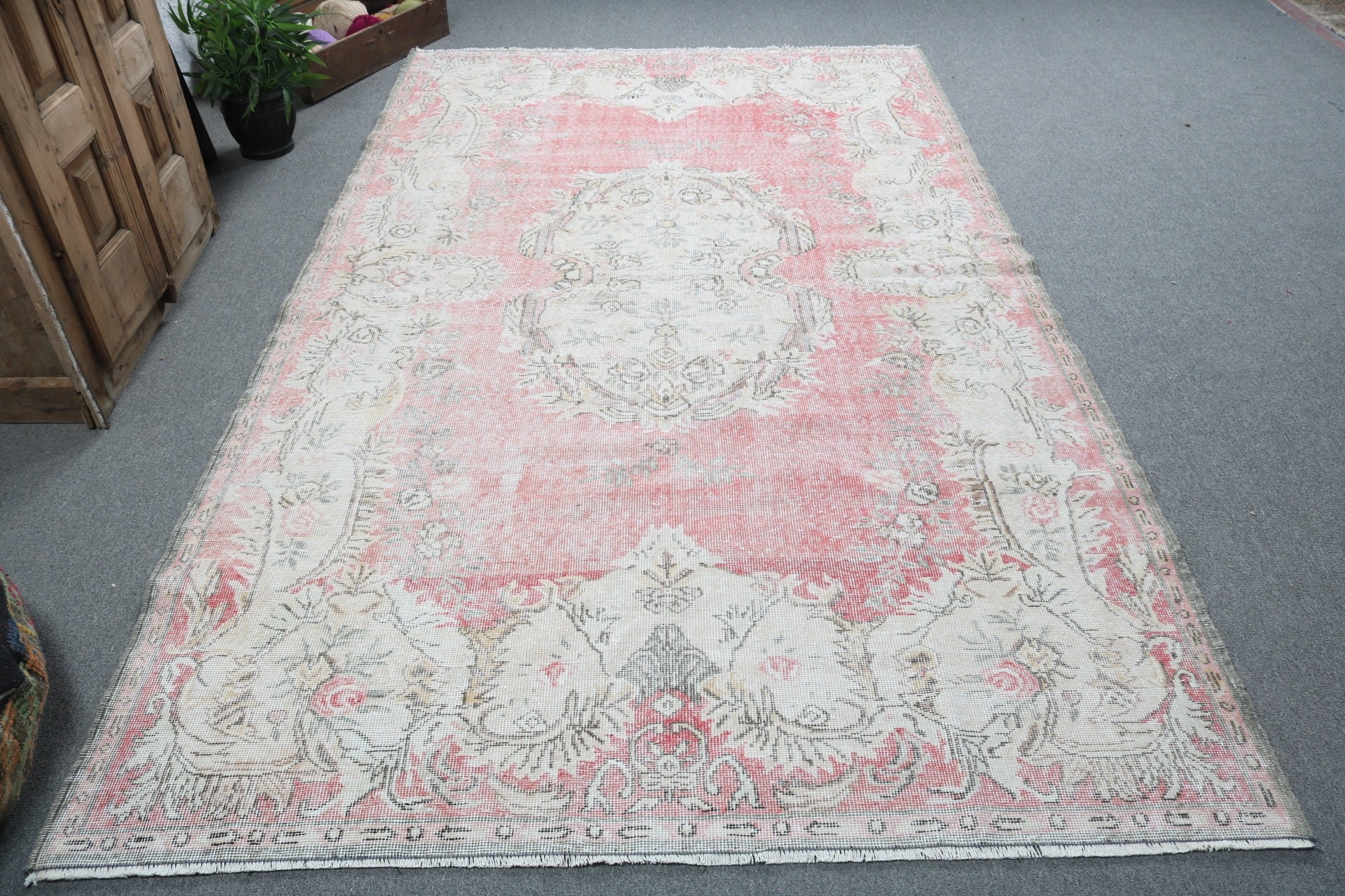 Large Oushak Rugs, Oriental Rug, Aztec Rug, Turkish Rugs, Large Boho Rug, Red Luxury Rugs, Neutral Rug, Vintage Rugs, 5.8x9.9 ft Large Rugs