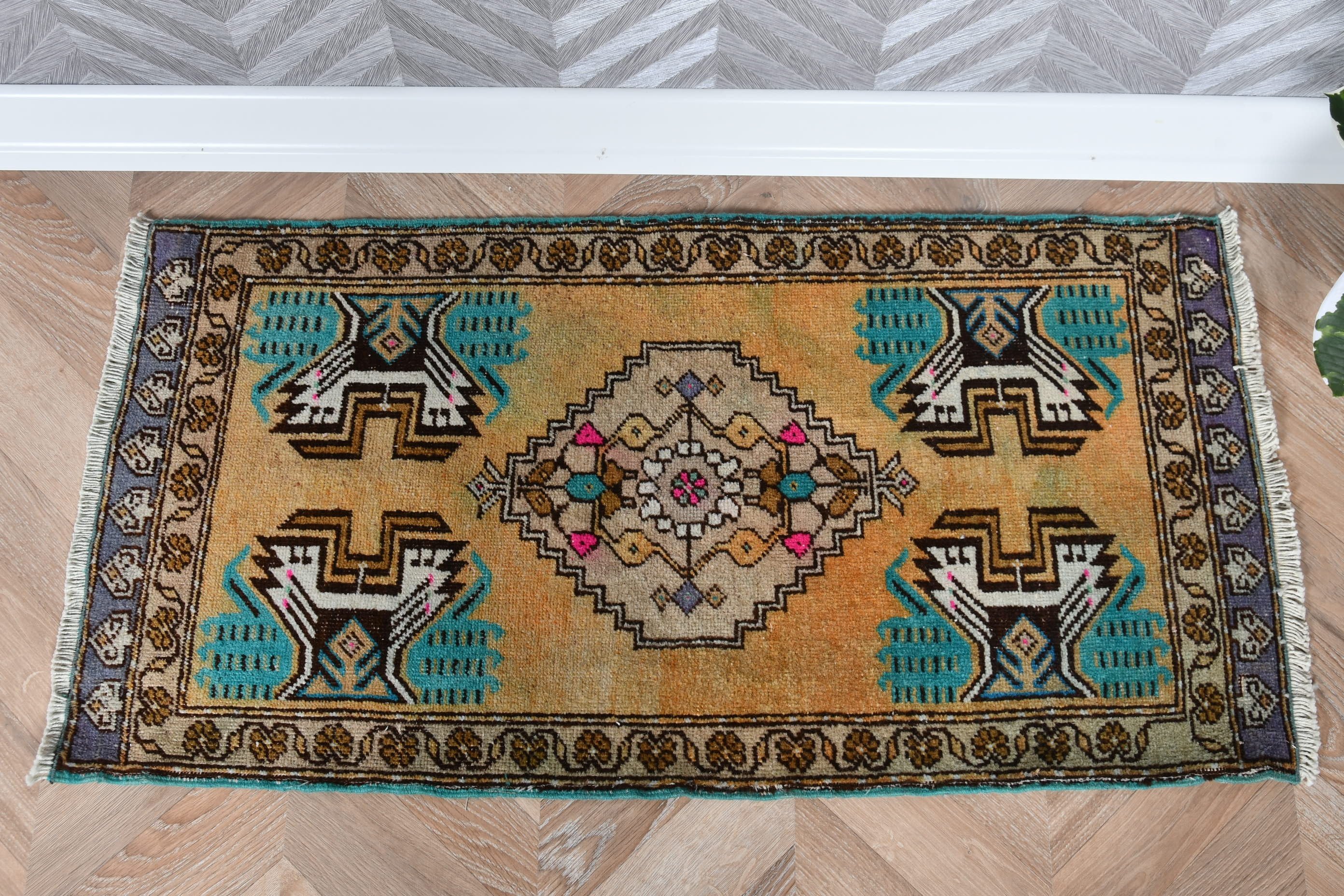 Vintage Rug, Rugs for Bath, Home Decor Rugs, 1.8x3 ft Small Rug, Turkish Rug, Wall Hanging Rug, Entry Rugs, Blue Floor Rug