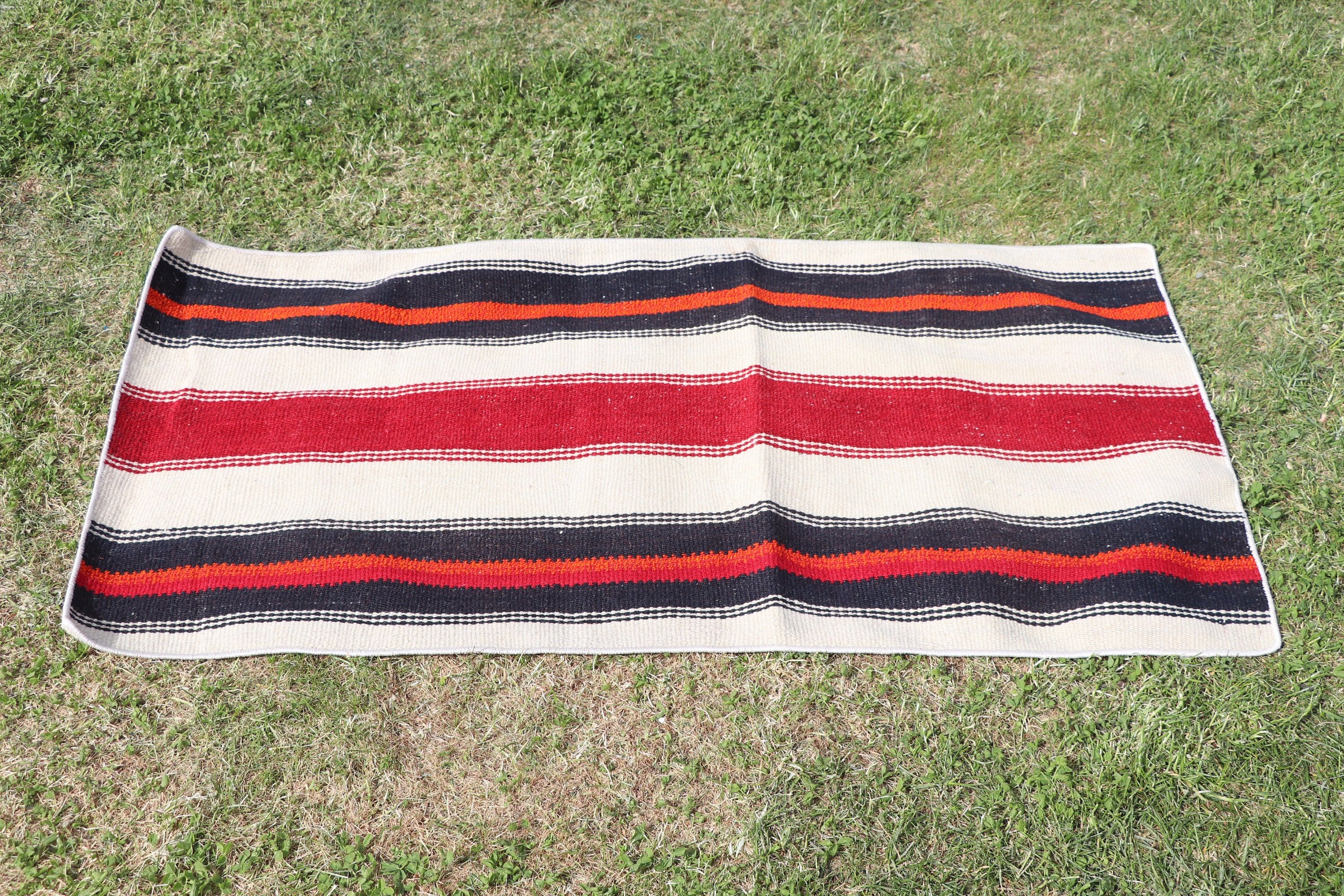 Geometrik Halılar, Türk Halıları, Yer Halısı, Yün Banyo Paspas Halısı, Vintage Halılar, Küçük Alan Halısı, Kapı Paspas Halısı, 2x3.8 ft Küçük Halı, Kırmızı Antika Halı