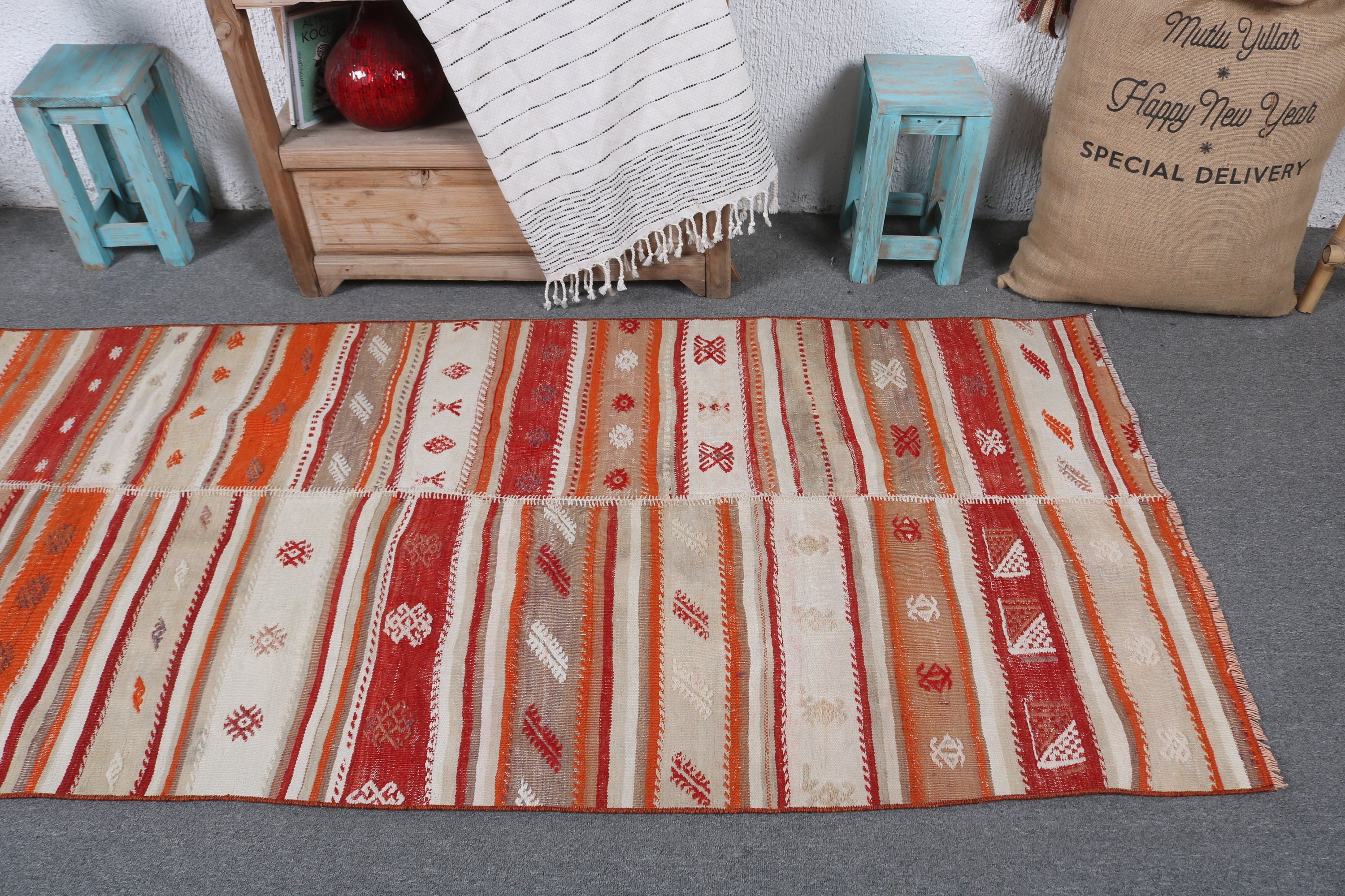 Rugs for Accent, 3.1x7.5 ft Accent Rugs, Floor Rugs, Kilim, Boho Rugs, Turkish Rug, Vintage Rugs, Orange Bedroom Rugs, Decorative Rugs