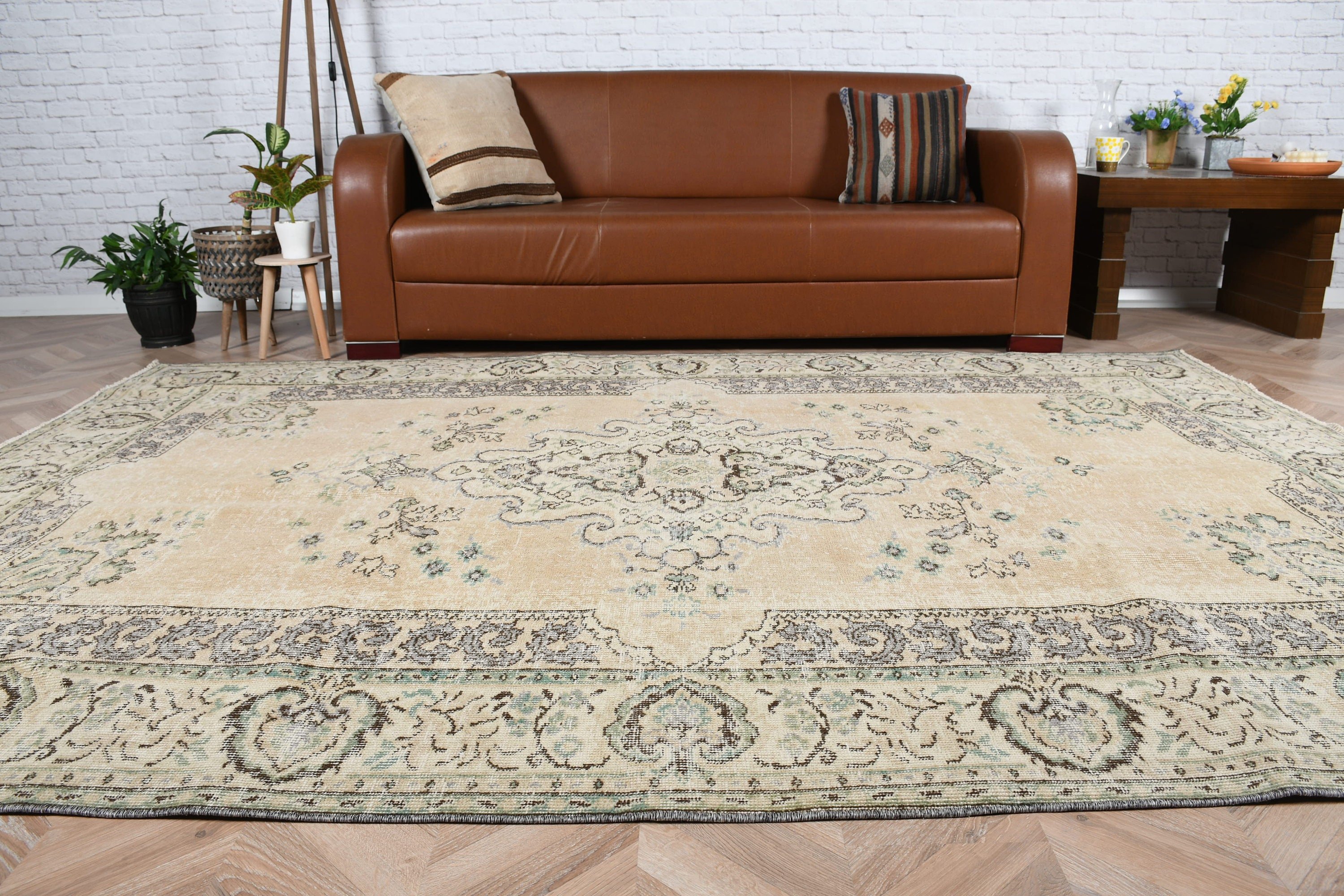 Beige Home Decor Rug, Anatolian Rug, Vintage Rug, Rugs for Bedroom, 6.4x9.3 ft Large Rugs, Living Room Rug, Bedroom Rugs, Turkish Rug