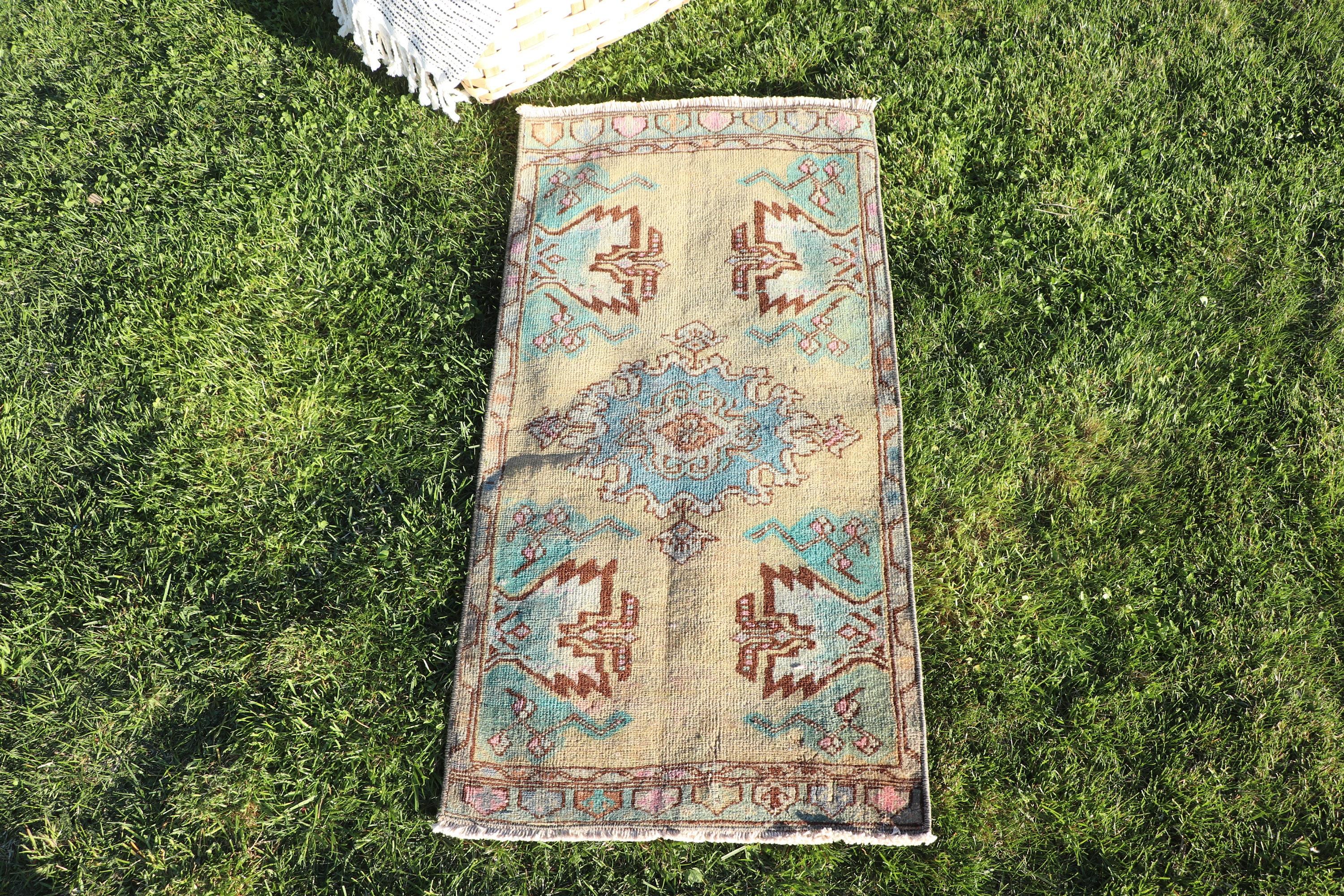 Vintage Rug, Turkish Rugs, Small Boho Rugs, Handmade Rug, Car Mat Rugs, 1.5x2.9 ft Small Rugs, Oriental Rug, Green Antique Rug, Neutral Rug