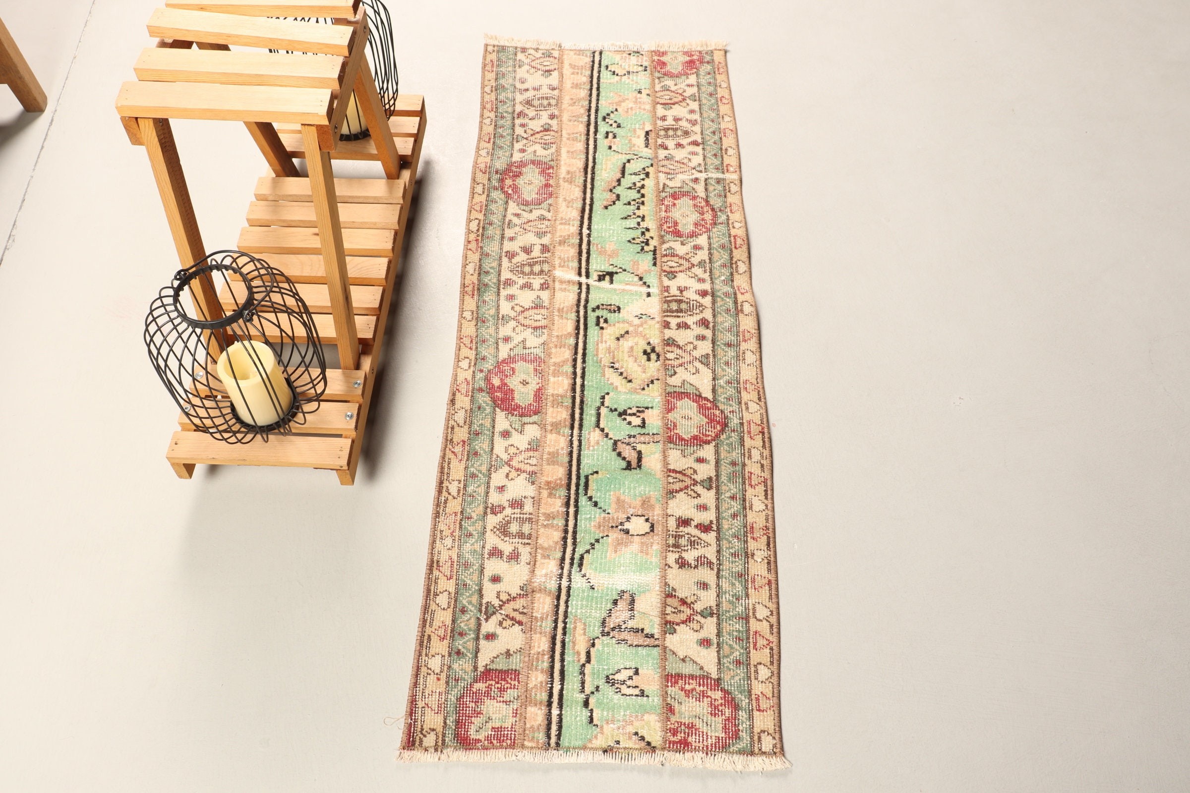 Duvara Asılı Halılar, Vintage Halı, Fas Halısı, Paspas Halıları, 1.6x4.5 ft Küçük Halılar, Türk Halısı, Yeşil Oryantal Halılar, Yün Halı, Eski Halı