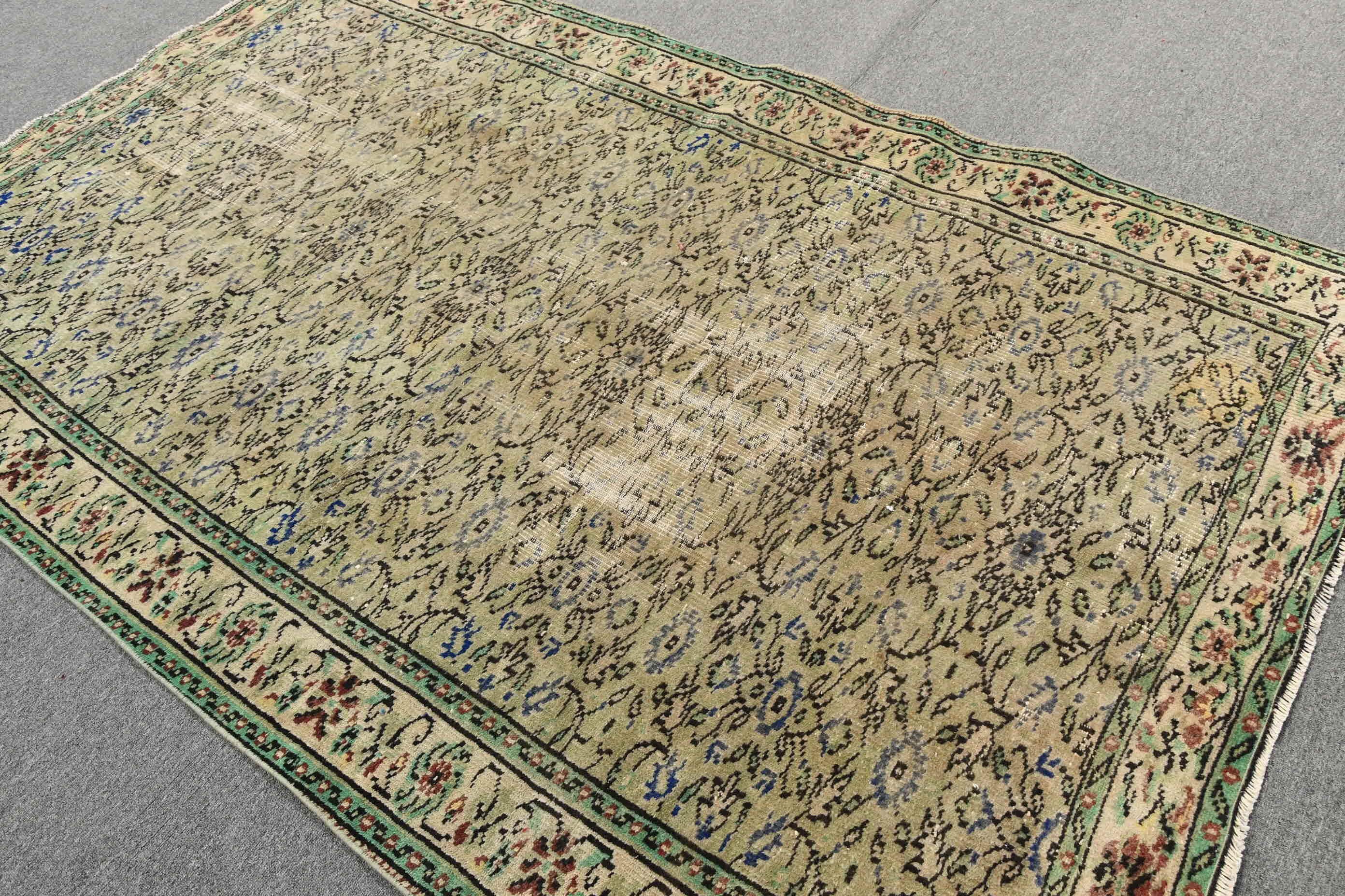 Bohemian Rug, Floor Rugs, Dining Room Rugs, Green Moroccan Rugs, Bedroom Rugs, 5.1x8 ft Large Rug, Vintage Rugs, Turkish Rug, Cool Rug