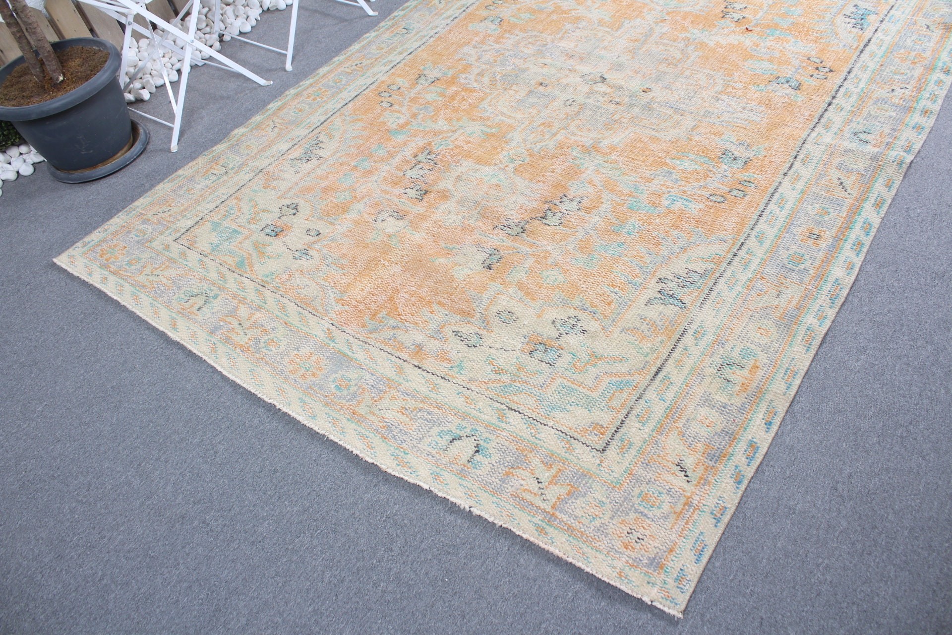 Salon Rugs, Vintage Rug, Oriental Rug, 6x9.2 ft Large Rugs, Orange Moroccan Rugs, Turkish Rug, Distressed Rugs, Bedroom Rug, Rugs for Salon